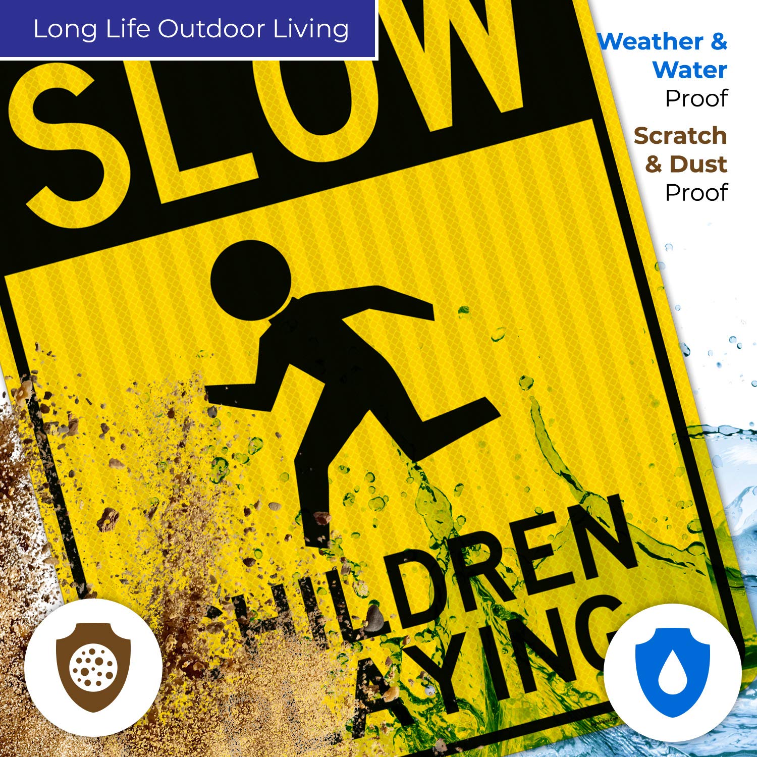 Slow Children Playing Sign - 24x30 Inches Reflective Aluminum Board - 3M EGP .080 Thick - Fade Resistant & Easy Mounting - Indoor/Outdoor Safety Sign - Made in USA - Perfect for School Zones, Neighborhoods & Play Areas