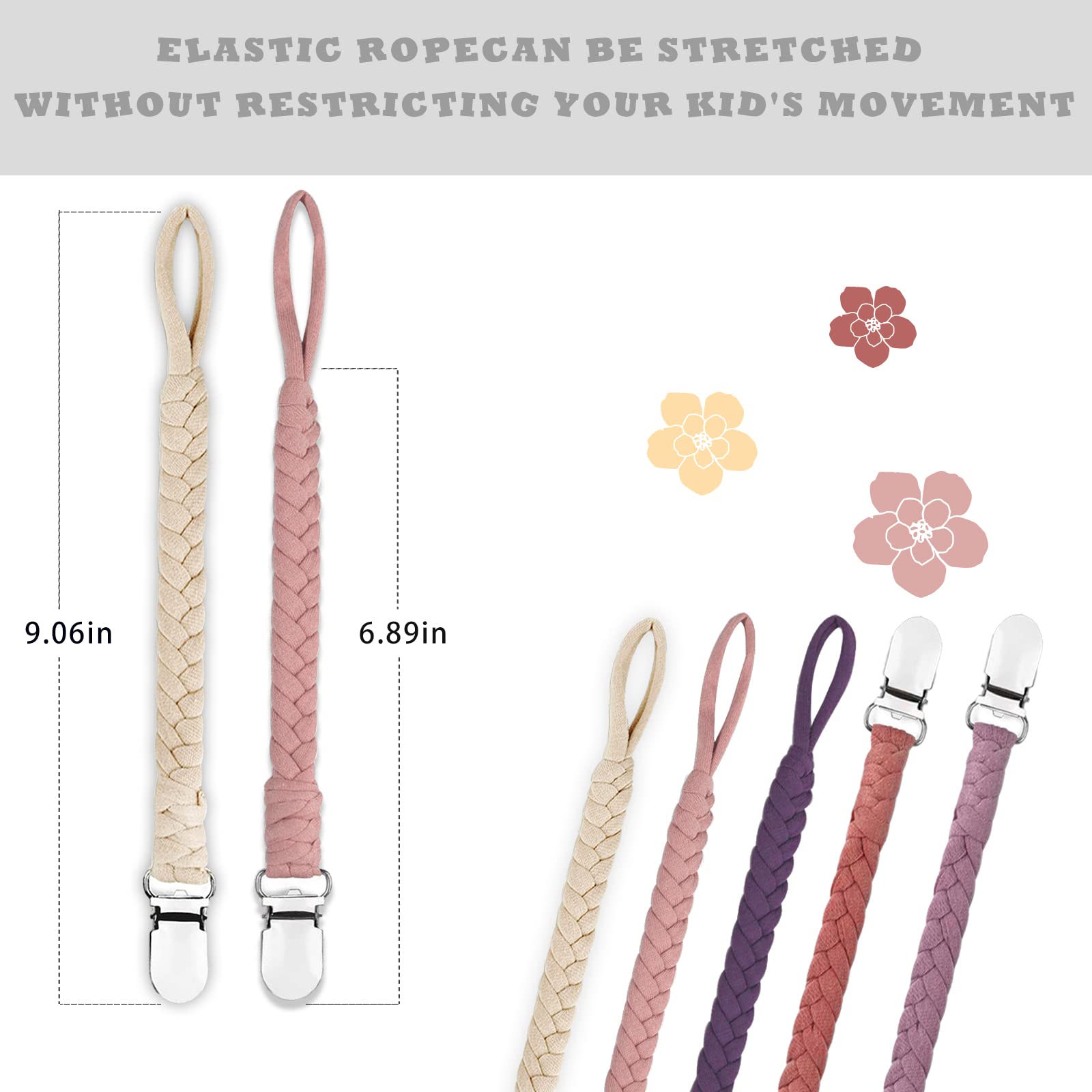 Braided Pacifier Clips for Babies - Unisex Binky Clips with Teether for Gifts & Daily Use