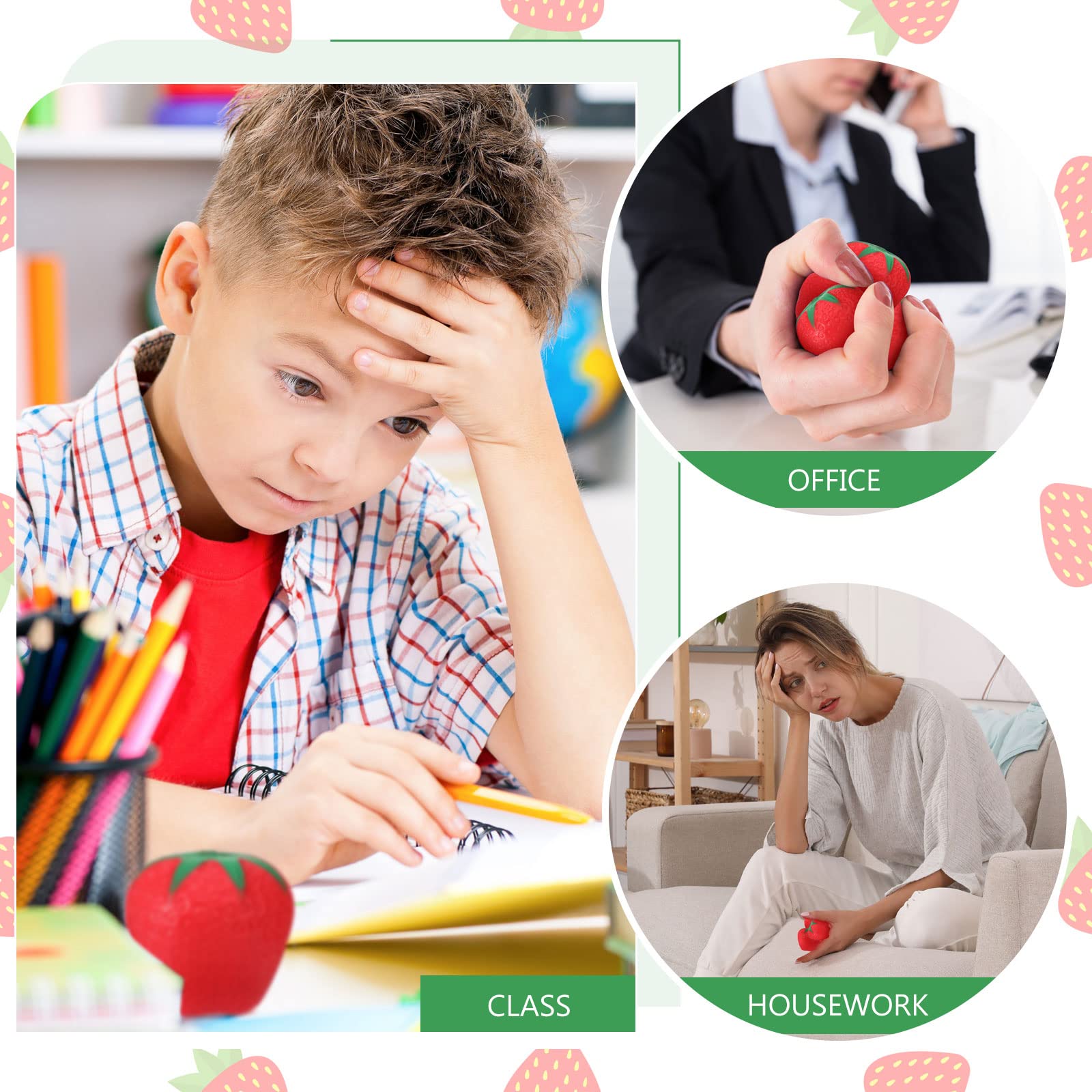 20 Pack Strawberry Stress Relief Toys - Mini Slow Rising Foam Squeeze Balls for Kids & Adults - Kawaii Sensory Fidget Toys for Anxiety, ADHD, Autism - Perfect for Home, School, Office & Travel Stress Relief
