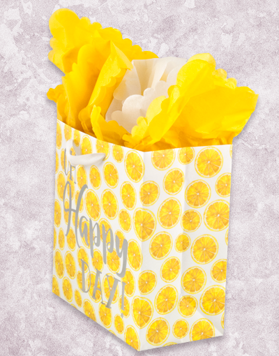 Happy Day Lemons Medium Square Gift Bags - 20 Pack Lemon Printed Party Favor Bags for Baby Shower, Birthday, Wedding & Special Occasions