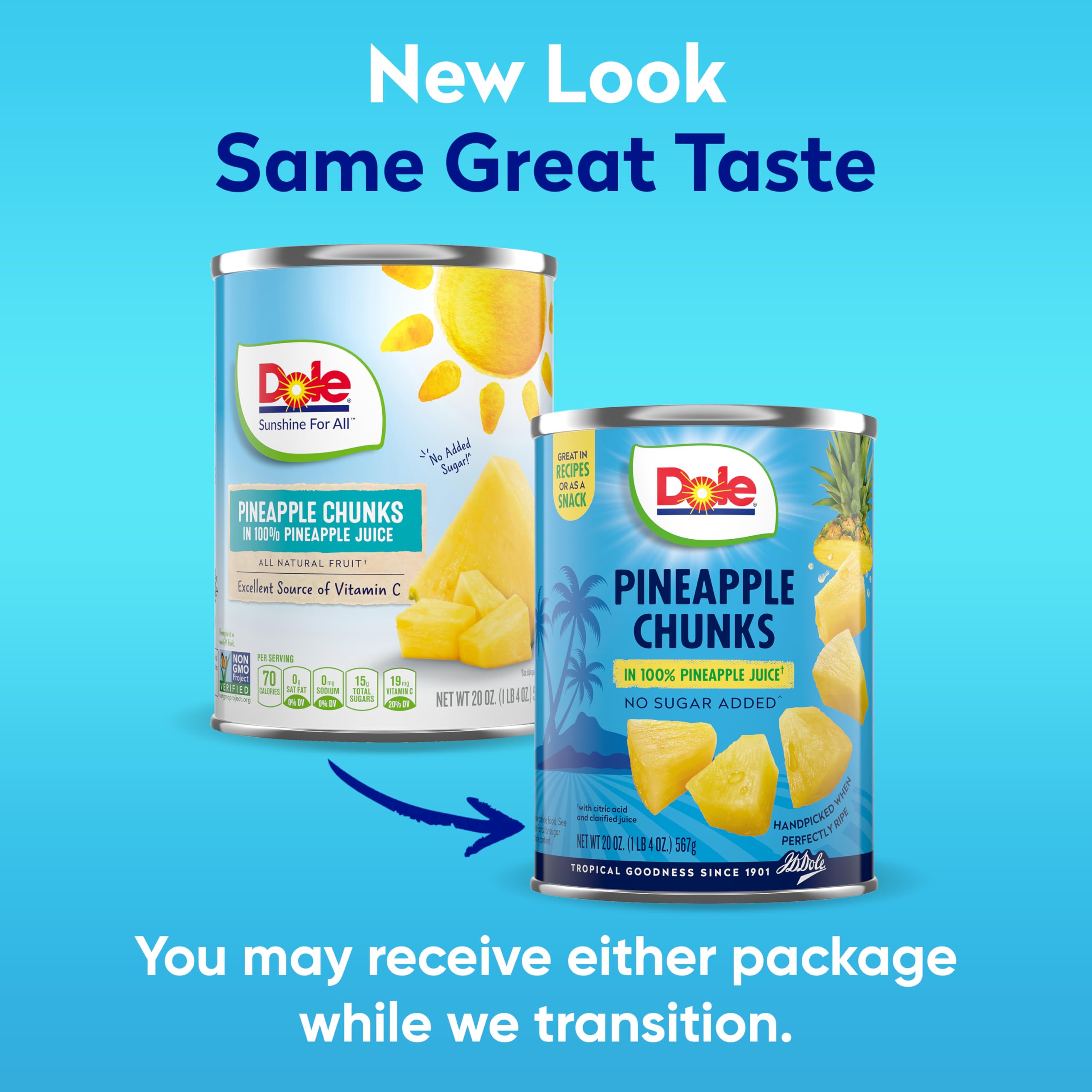 Dole Canned Pineapple Chunks in 100% Pineapple Juice | Gluten Free, Non-GMO | 20 Oz Can | Pantry Staple, Snack & Smoothie Ingredient | Perfect for Baking, Yogurt Topping & Healthy Recipes