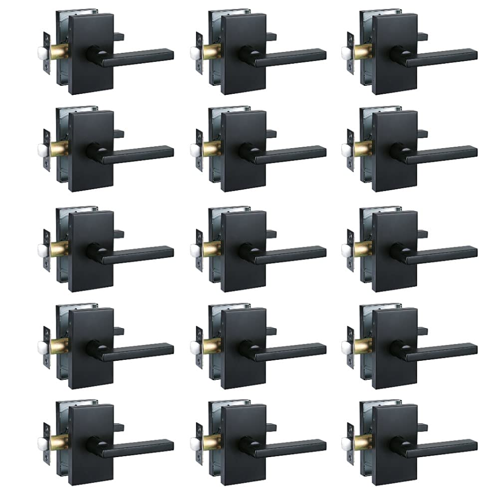 HISAFE Heavy Duty Door Lever 15 Pack - Left/Right Handing, Matt Black for Hall & Closet