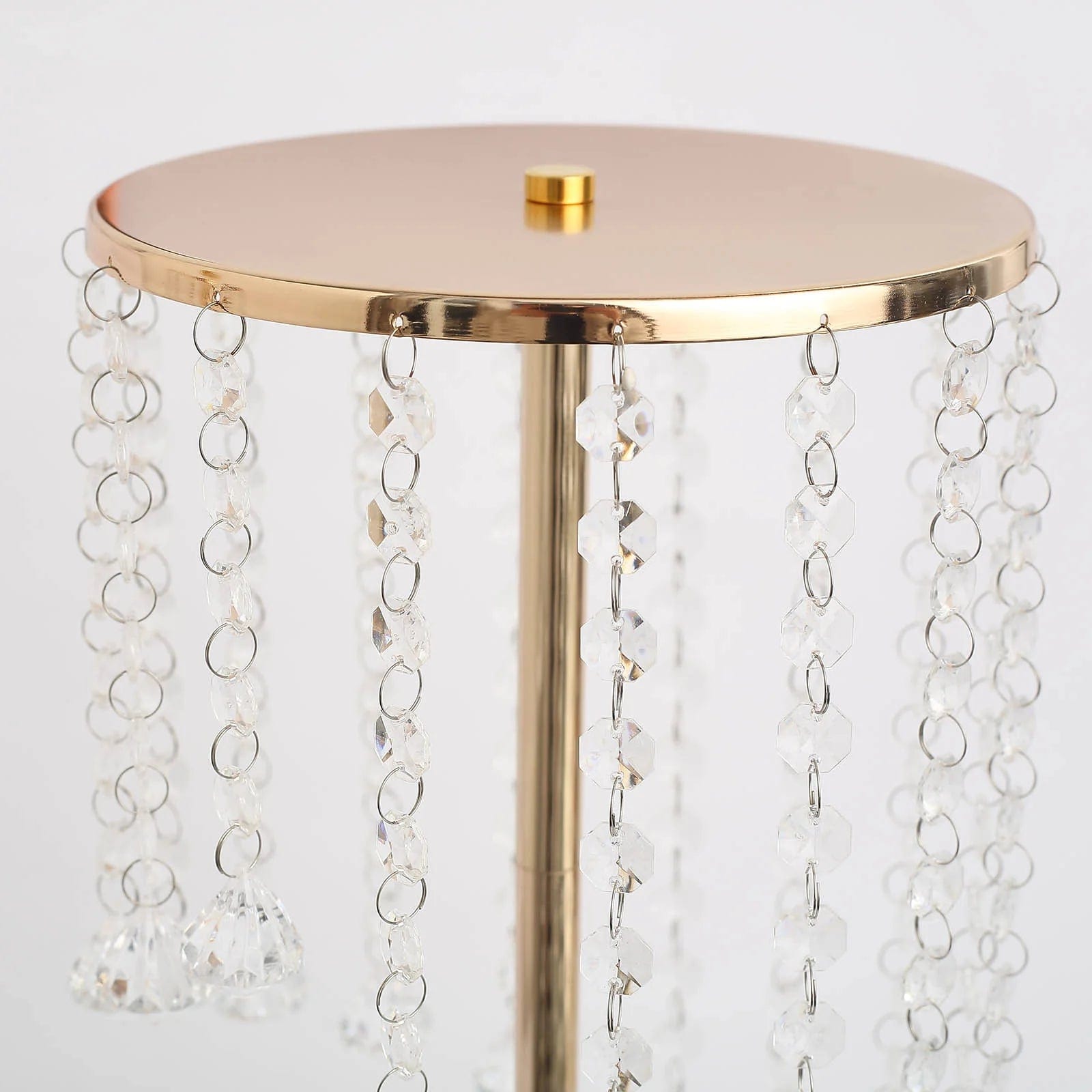 2 Pack Metal Flower Display Stands with Spiral Hanging Crystal Beads - Gold & Clear Wedding Centerpiece Decor for Table, Party, Home Decor