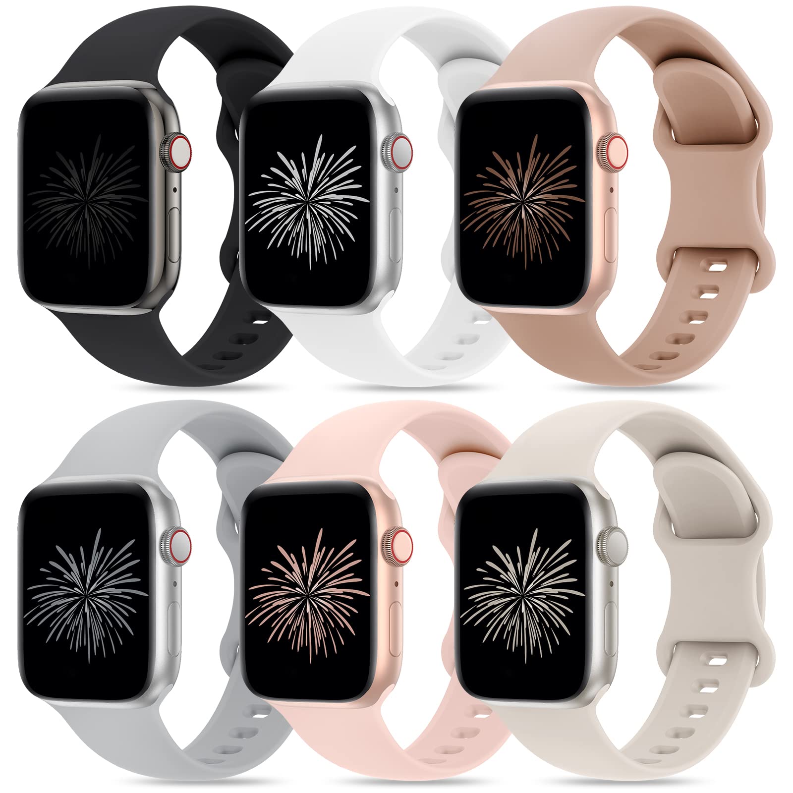 6 Pack Soft Silicone Replacement Bands for Apple Watch 38mm-49mm - Compatible with iWatch Series Ultra/8/7/6/5/4/3/2/1/SE - Sport Strap Wristbands for Women & Men - Perfect for Workouts, Running & Everyday Wear