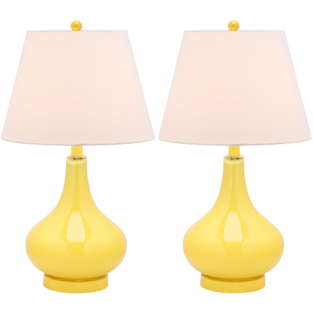 SAFAVIEH Amy Modern Contemporary Yellow Gourd Glass Table Lamp Set of 2 - 24 Inch LED Bedside Lighting for Bedroom, Living Room & Home Office (Bulbs Included) | Perfect for Nightstands, Desks & Accent Lighting
