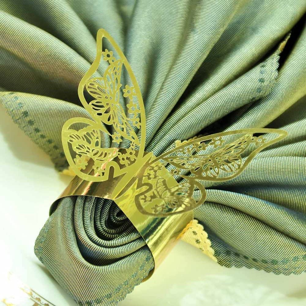 150 Pcs Gold Laser Cut Butterfly Napkin Rings - Elegant Foil Paper Napkin Holders for Wedding, Party & Restaurant Table Decor - Perfect for Holiday Dinners, Bridal Showers & Fine Dining Events