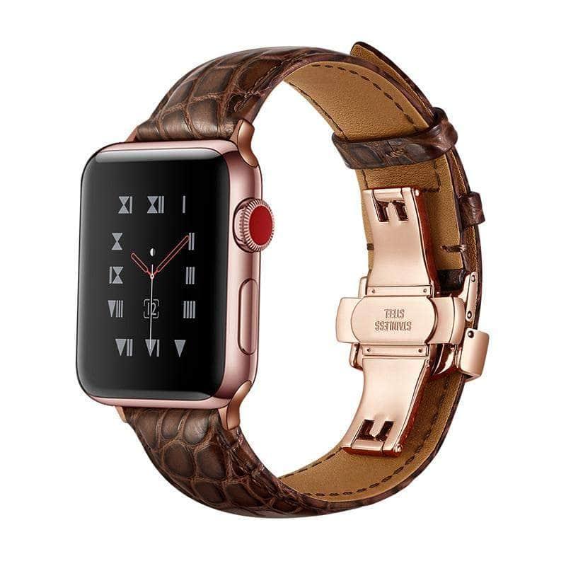 Genuine Alligator Look Leather Band for Apple Watch Series 6/5/4/3/SE - 44mm 42mm 40mm 38mm - Stylish & Durable Replacement Strap for Workouts, Office & Everyday Wear