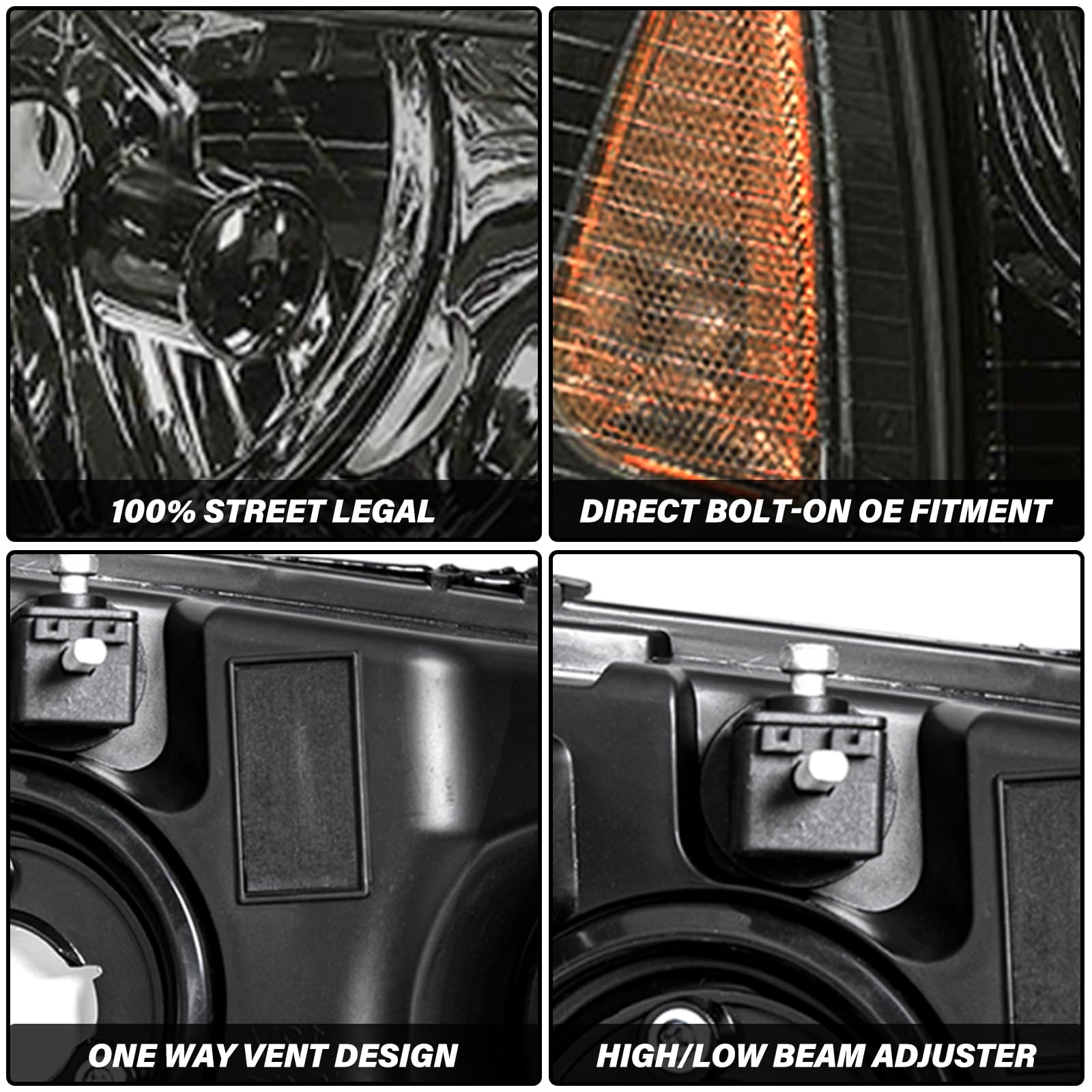 2006-2010 Dodge Charger Headlight Assembly - Black Housing Smoke Lens with Amber Reflector (Passenger & Driver Side) | Replacement Headlights for Improved Night Visibility & Style Upgrade