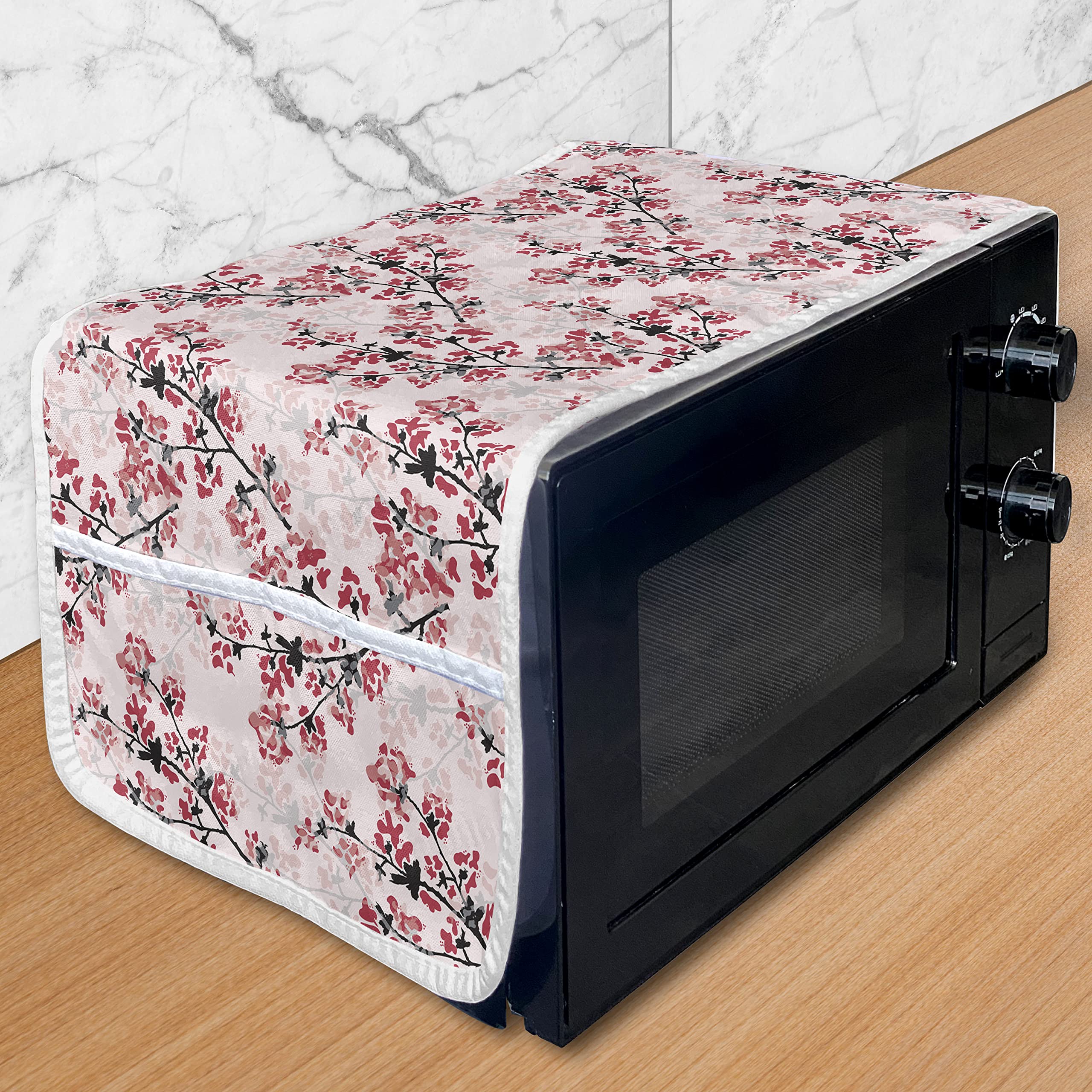 Ambesonne Floral Microwave Cover - Romantic Blush Flowers on Tree Branches Waterproof Kitchen Organizer with Pockets, 36