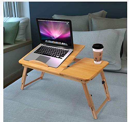 Adjustable 100% Bamboo Laptop Desk with Tilting Tray & Storage Drawer - Portable Bed Tray for Breakfast, Work, Reading in Bed or Sofa