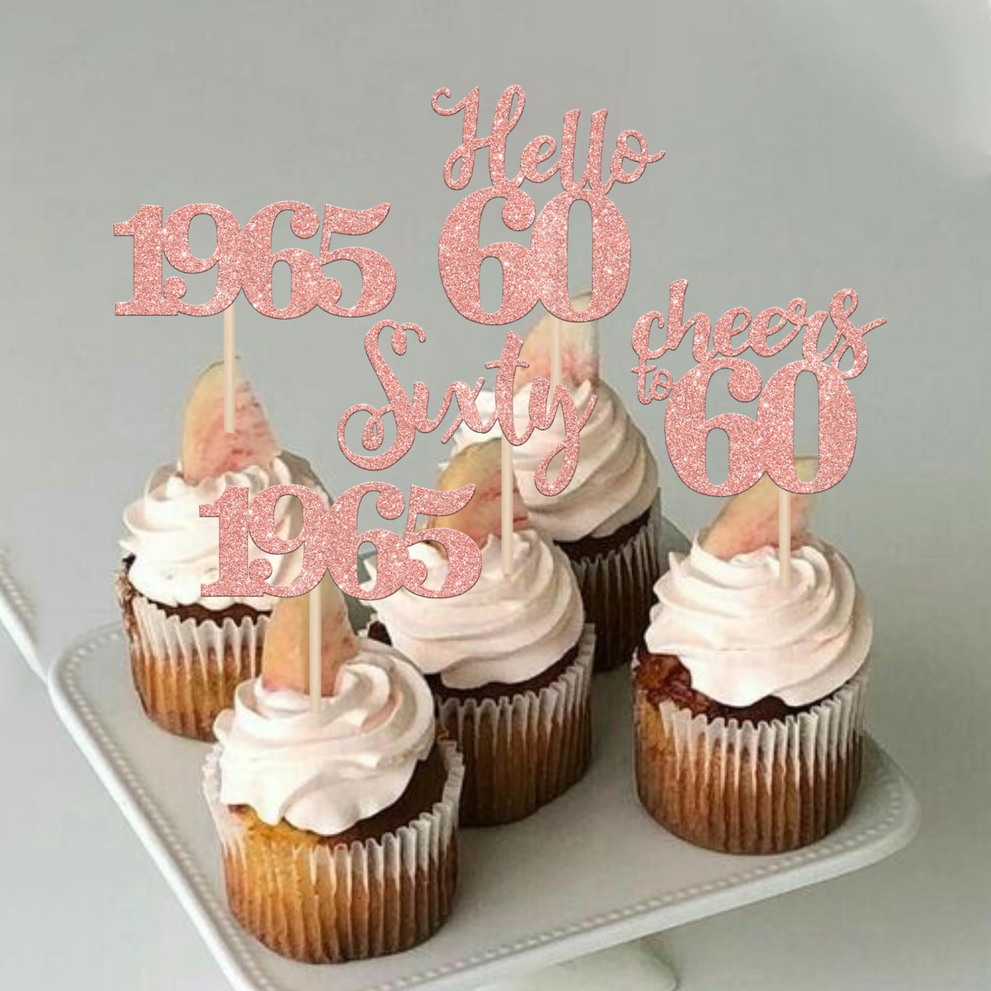 24 PCS 60th Birthday Cupcake Toppers - Glitter 