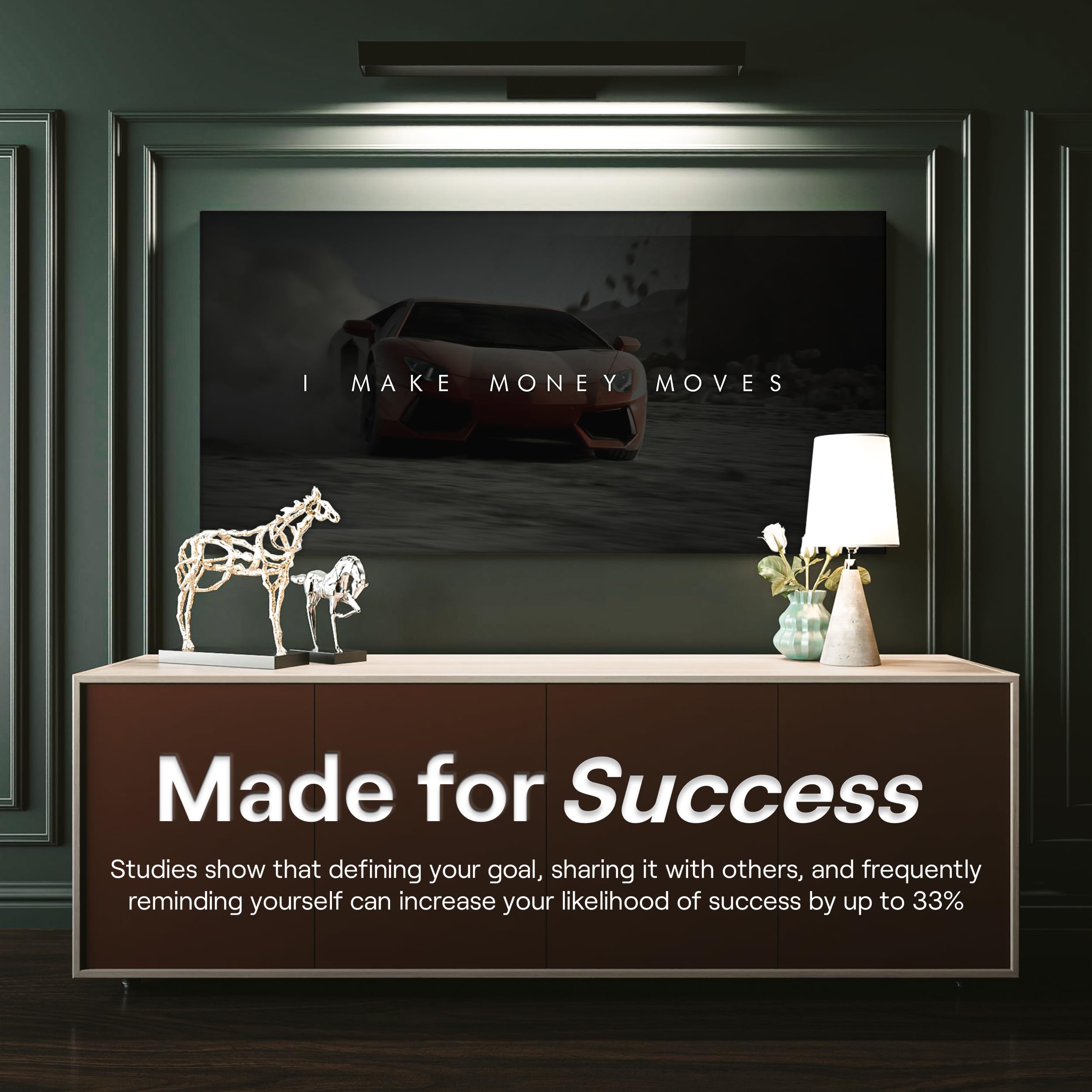 Motivational Wall Art Canvas - Super Car & Lamborghini Sports Car Decor for Office & Home - Inspirational Automotive Poster (40x20 inches) - Perfect for Man Cave, Garage, Office Decor & Car Enthusiast Gifts