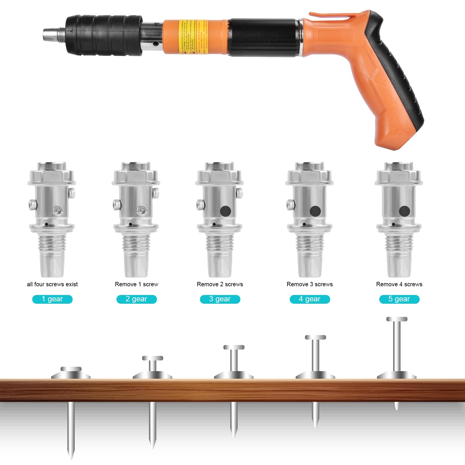 Heavy Duty Concrete Nail Gun Kit with 120pcs Nails, 80pcs Round Nails, 20pcs Hook Nails & 20pcs Pipe Nails - 5-Speed Adjustable Manual Steel Nailer Tool Includes Safety Gloves, Brush, Glasses & Earplugs - Perfect for Concrete, Wood & Metal Framing Projects