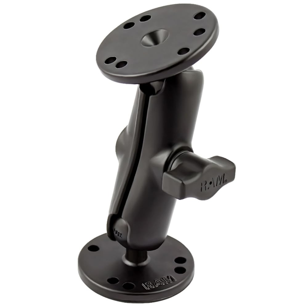 RAM Mounts 双球万向支架 RAM-B-101U 带中臂和双圆盘 适用于钻孔安装 车载/船舶/工业设备固定