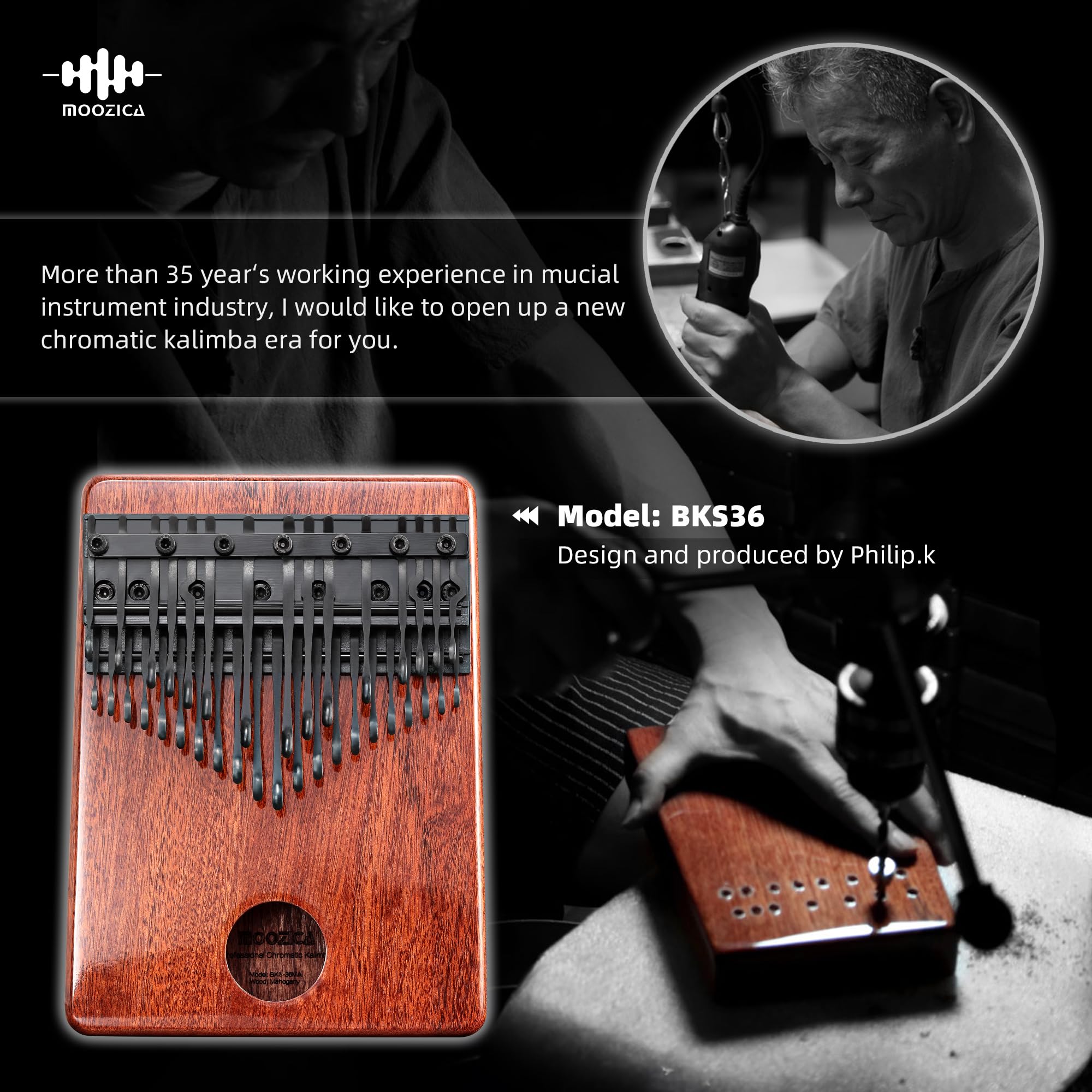 MOOZICA 36 Key Chromatic Kalimba Thumb Piano - Professional Double Layer Symmetrical Layout with 36 Tines, Premium Mahogany Wood Musical Instrument - Perfect for Music Lovers, Beginners & Gift Giving (BKS36-N) | Home Practice, Meditation, Music Therapy & Performance