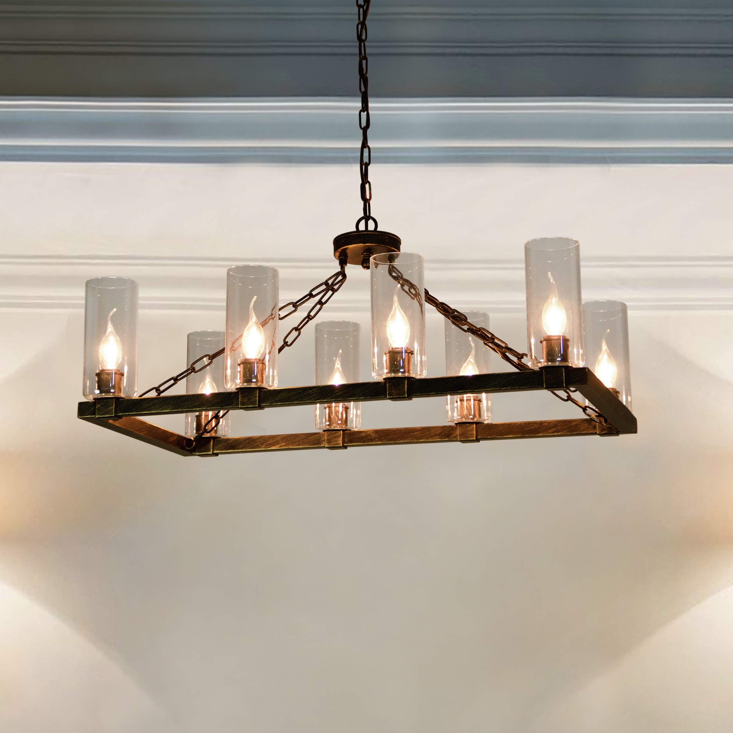8-Light Kitchen Island Chandelier with Glass Shades - Adjustable Chain Length for Dining Room, Foyer, Entryway - Perfect for Modern Farmhouse, Rustic Home Decor & Kitchen Lighting