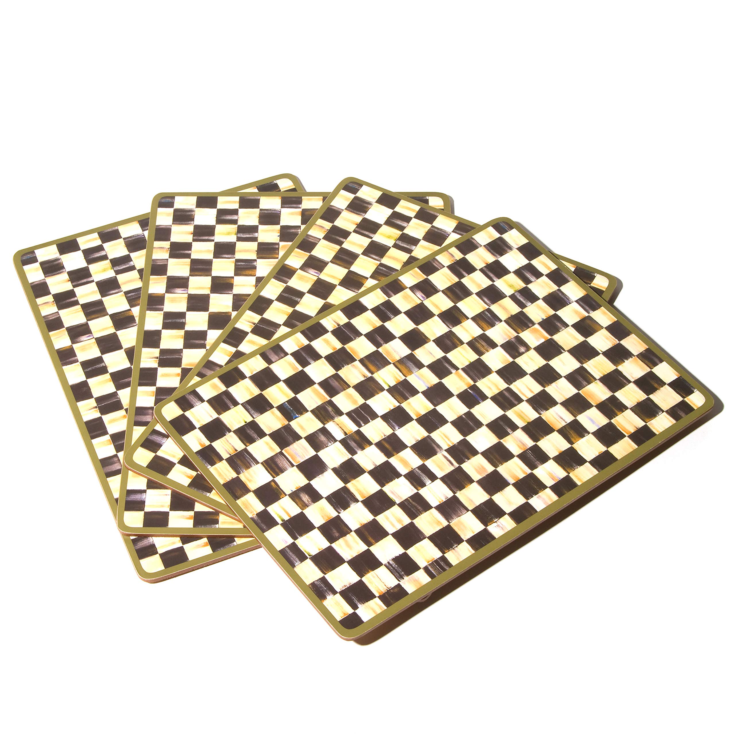 MacKenzie-Childs Courtly Check Placemats - Set of 4 Washable Hard-Finish Table Mats for Dining, Kitchen, and Party Decor