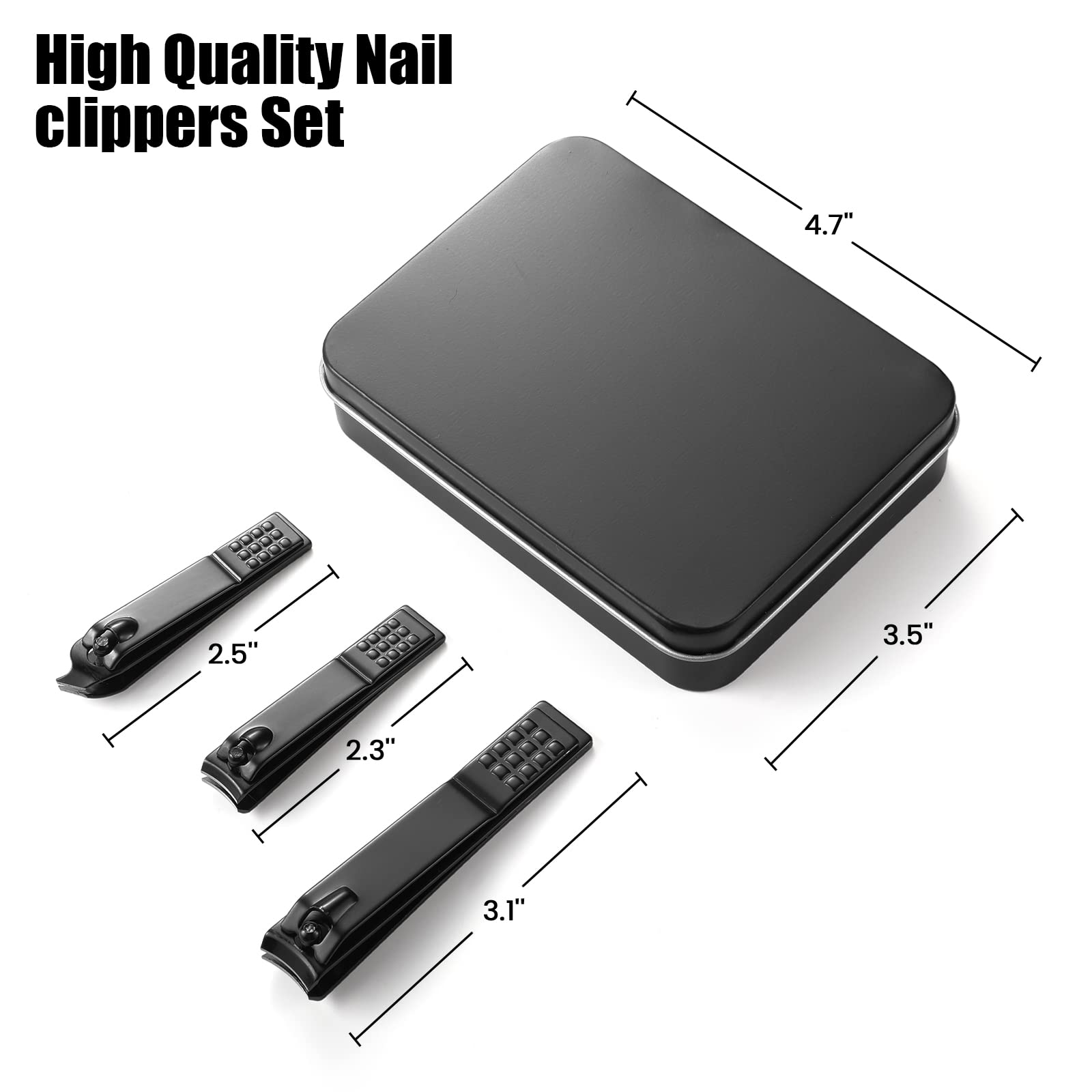 3PCS Professional Nail Clippers Set - Sharp Stainless Steel Toenail & Fingernail Clippers for Thick & Ingrown Nails - Black Travel & Home Manicure Kit for Men & Women - Perfect for Grooming, Pedicures & On-the-Go Nail Care