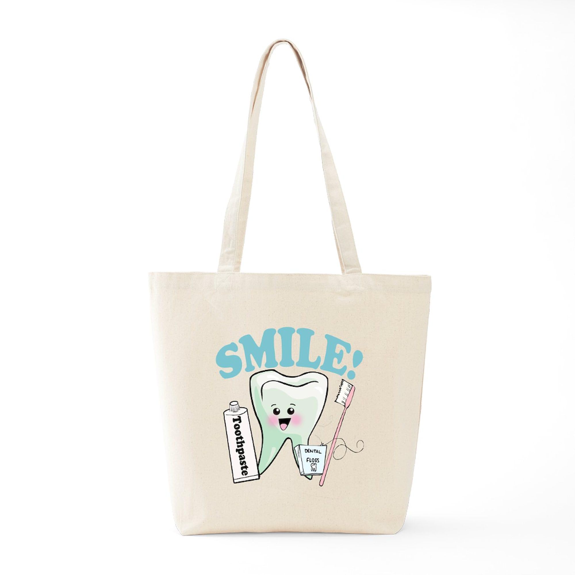 Dentist Hygienist Teeth Tote Bag - Reusable Natural Beige Canvas Shopping Bag for Dental Professionals | Perfect for Work, Groceries & Eco-Friendly Daily Use