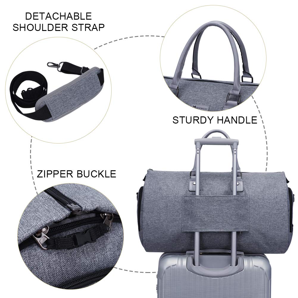 Modoker Convertible 2-in-1 Garment & Duffel Bag with Toiletry Pouch - Carry On Luggage for Business Travel, Weddings & Vacations - Multi-Functional Hanging Suitcase for Men & Women (Grey)
