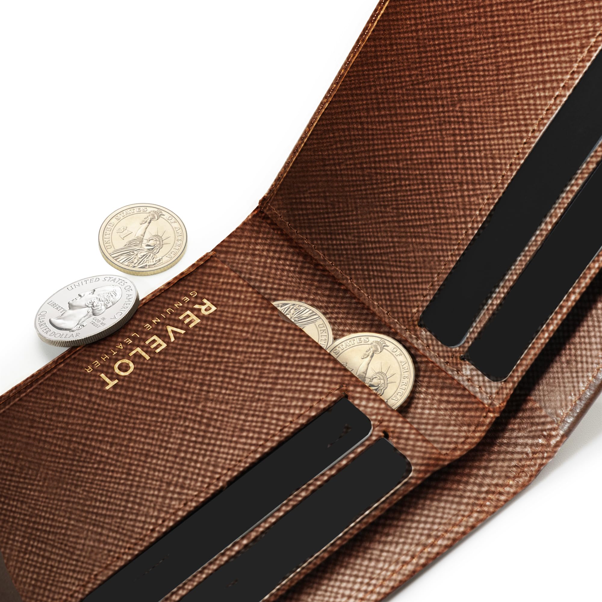 Classic Slim RFID Blocking Genuine Leather Wallet - Brown Saffiano W2 | Minimalist Front Pocket Wallet for Men | Perfect for Travel, Business & Everyday Carry
