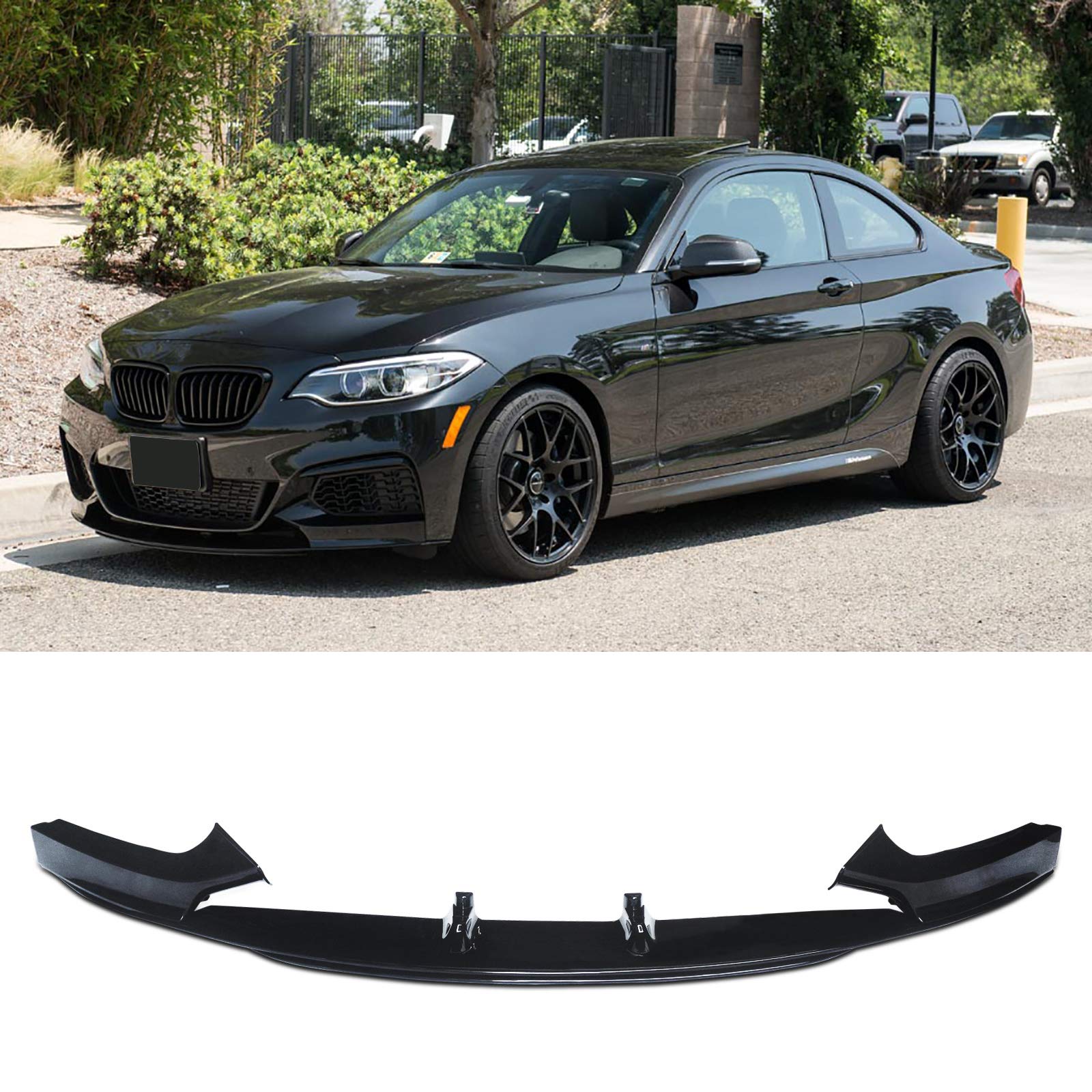 NINTE Front Lip Spoiler for 2014-2021 BMW 2-Series F22 M Sport Bumper - Gloss Black ABS Plastic Double-Deck Splitter - Enhances Aerodynamics & Sporty Look - Perfect for Street Racing & Car Shows