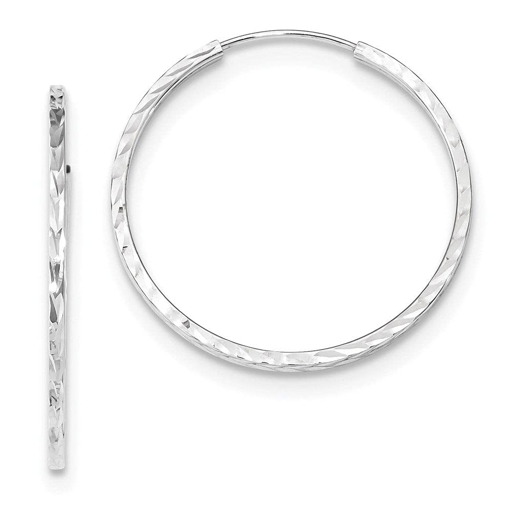 14K White Gold Diamond-Cut Square Tube Endless Hoop Earrings for Women - Elegant & Timeless Jewelry for Everyday Wear, Parties & Special Occasions
