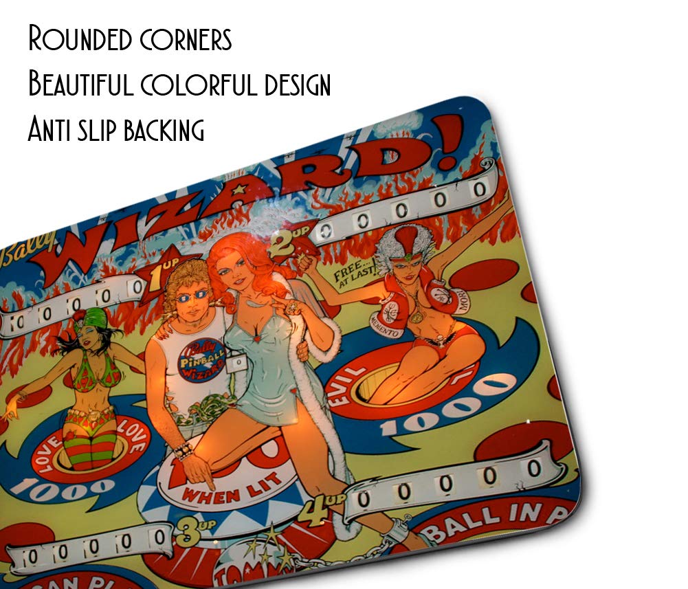 Vintage 1970s Pinball Wizard Arcade Machine Design Gaming Mouse Pad - Non-Slip Rubber Backed Square Mousepad for PC, Laptop, Notebook & Office Desk - Perfect for Gamers, Retro Arcade Lovers & Home Office Setup