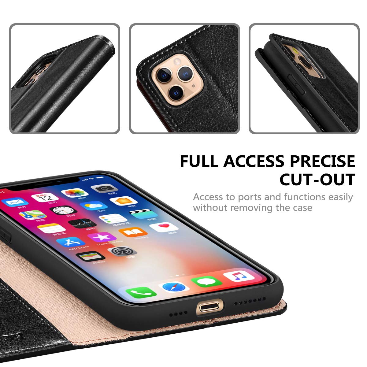 Belemay Genuine Cowhide Leather Wallet Case for iPhone 11 Pro Max (6.5