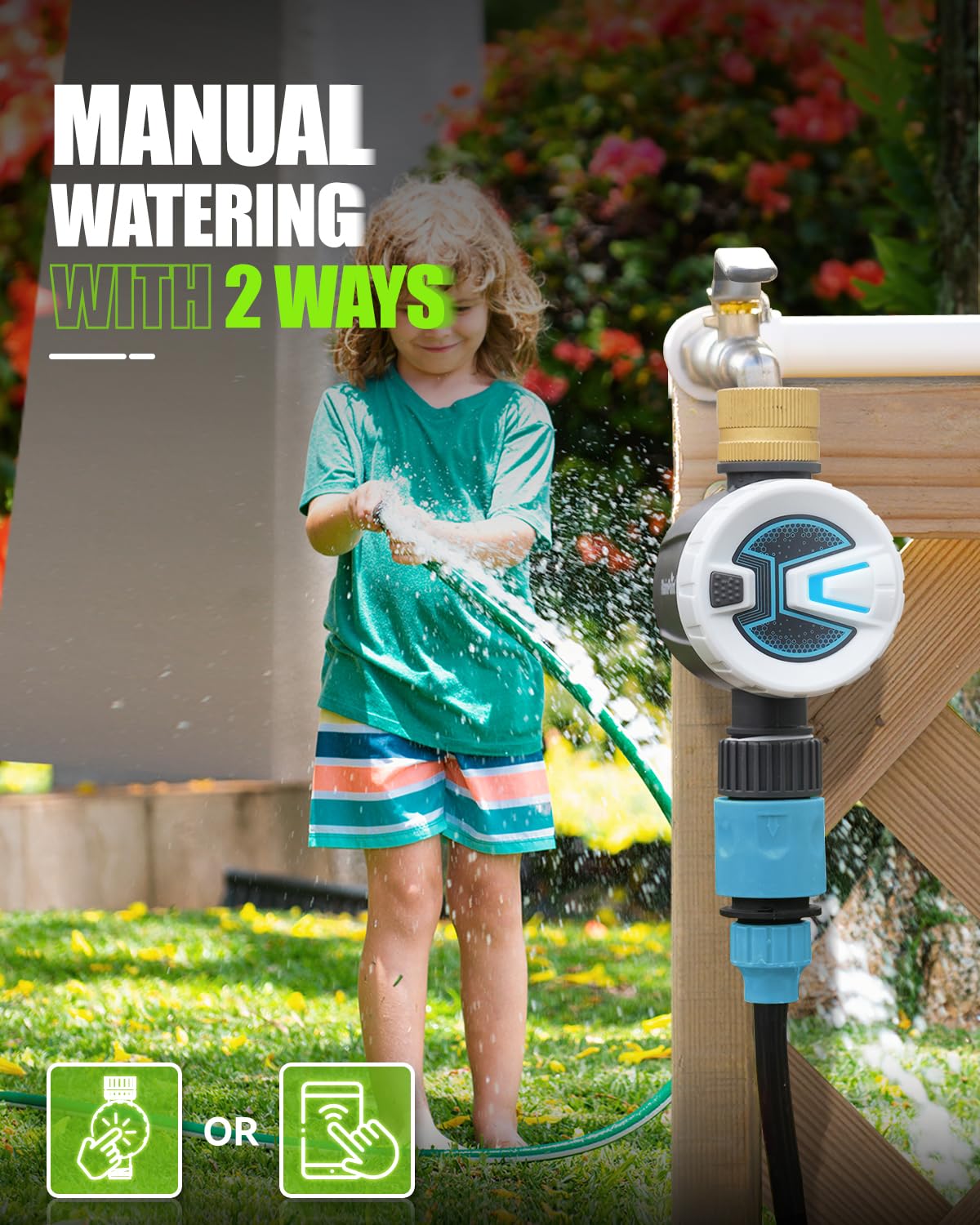 RAINPOINT Smart Bluetooth Garden Hose Timer with Brass Inlet - App Controlled Water Timer for Sprinklers with Rain Delay, Manual & Auto Modes - Perfect for Lawn, Garden & Outdoor Plant Watering