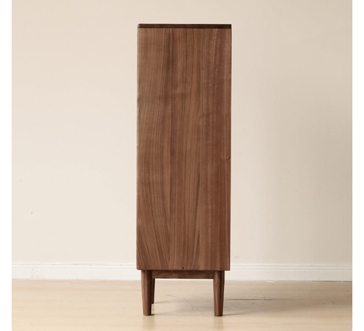 Solid Black Walnut Wood Side Cabinet - Vintage Narrow Storage Cabinet for Bedroom, Living Room & Entryway - Handcrafted Wooden Nightstand with Drawer & Shelf