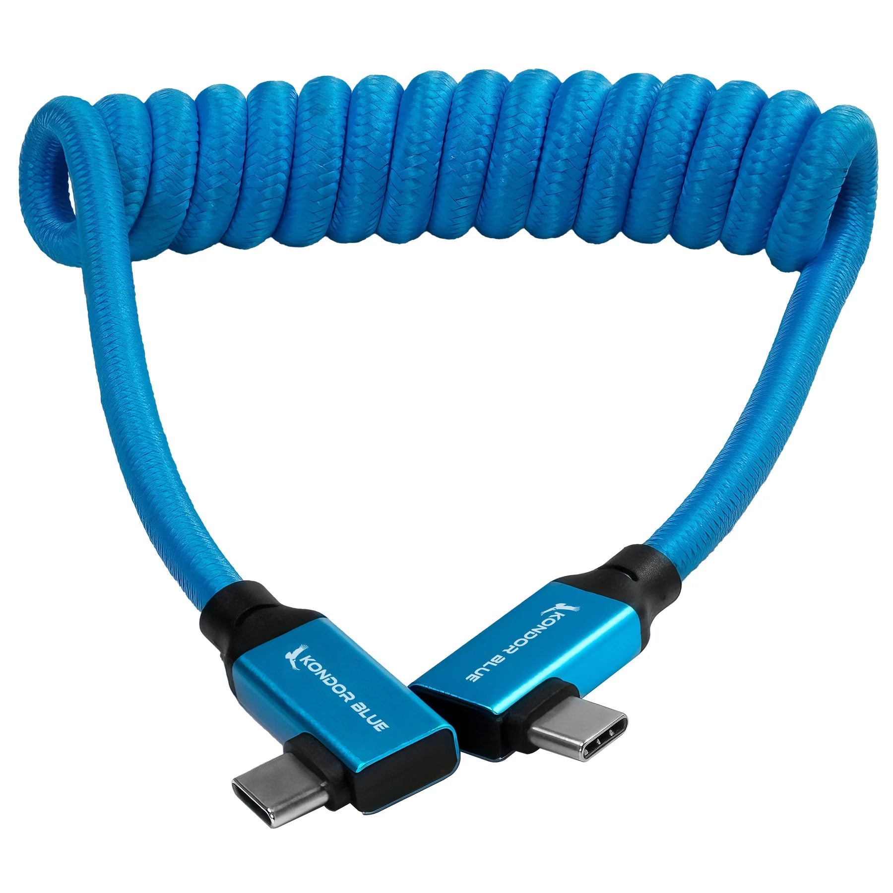 Kondor Blue 12-24 Inch Coiled USB C Right Angle Braided Cable - Durable Fast Charging Cord for MacBook Pro, iPad, Samsung Galaxy - Perfect for Office, Home & Travel (Blue)
