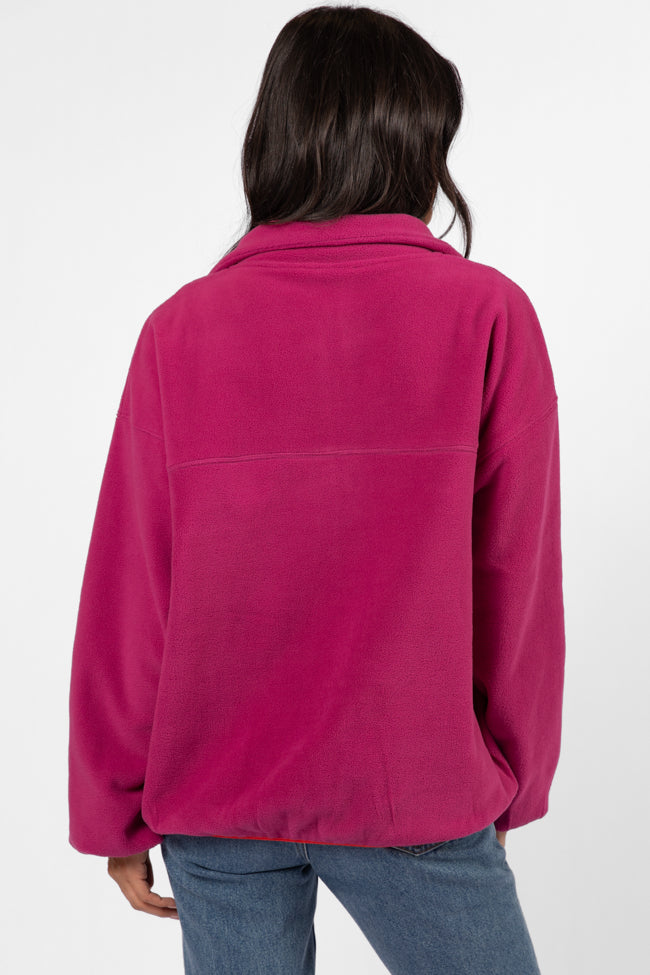Stylish Magenta Contrast Trim Fleece Pullover for Women - Cozy Winter Outerwear | Perfect for Outdoor Activities, Casual Wear & Layering
