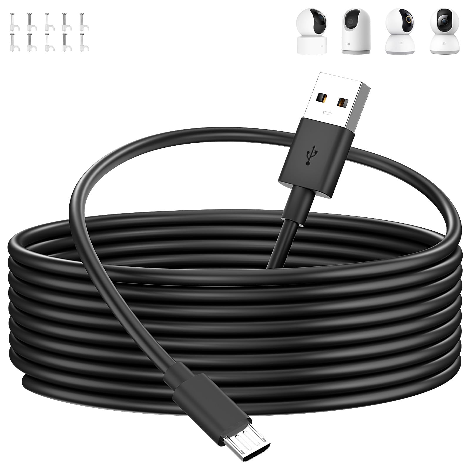 ACOCOBUY 5M Micro USB Cable for Mi 360° Home Security Camera 2K Pro & C300 - Durable Charging Cord for Mi Smart Cameras (1080p/2K) - Perfect for Home Surveillance & Security Systems - Black