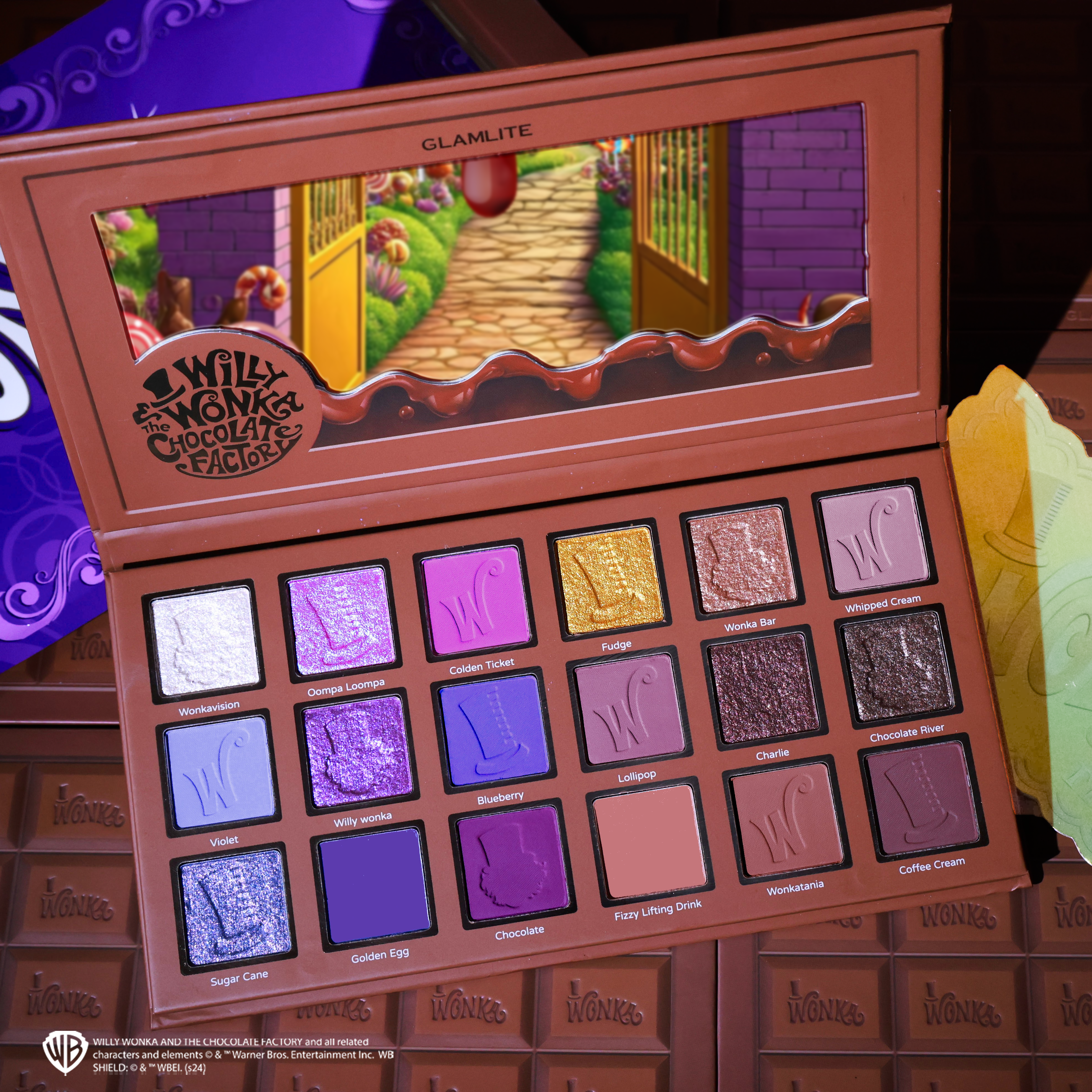 Wonka x Glamlite Chocolate Bar Eyeshadow Palette - Sweet & Vibrant Makeup Colors for Everyday & Party Looks