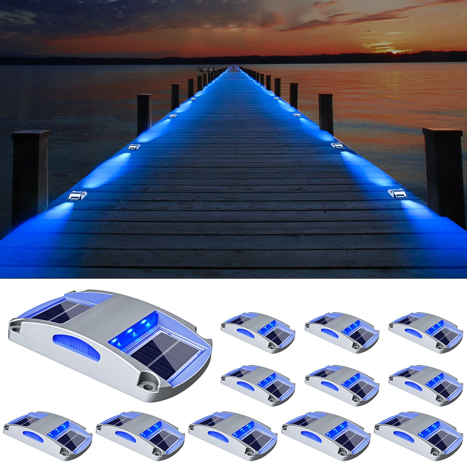VOLISUN 12 Pack Solar Driveway Lights - Waterproof Blue LED Solar Powered Outdoor Marker Lights for Steps, Sidewalk, Pathway & Marine Dock | Perfect for Garden, Patio, Yard & Landscape Lighting at Night