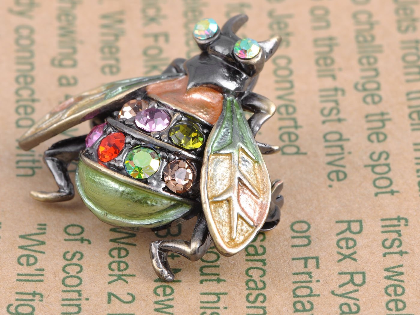 Alilang Gun Metal Tone Multi Rhinestones Colorful Fly Insect Bug Brooch Pin - Elegant Jewelry Accessory for Women's Fashion, Party, and Gift Giving