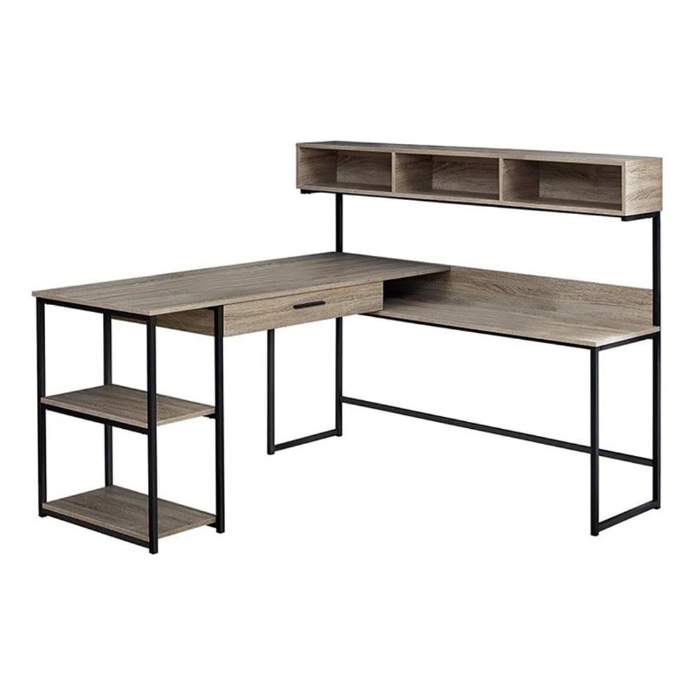 Mid-Century Modern L-Shaped Computer Desk - Wood & Metal Office Desk in Taupe Gray/Black - Perfect for Home Office, Gaming Setup & Small Workspace