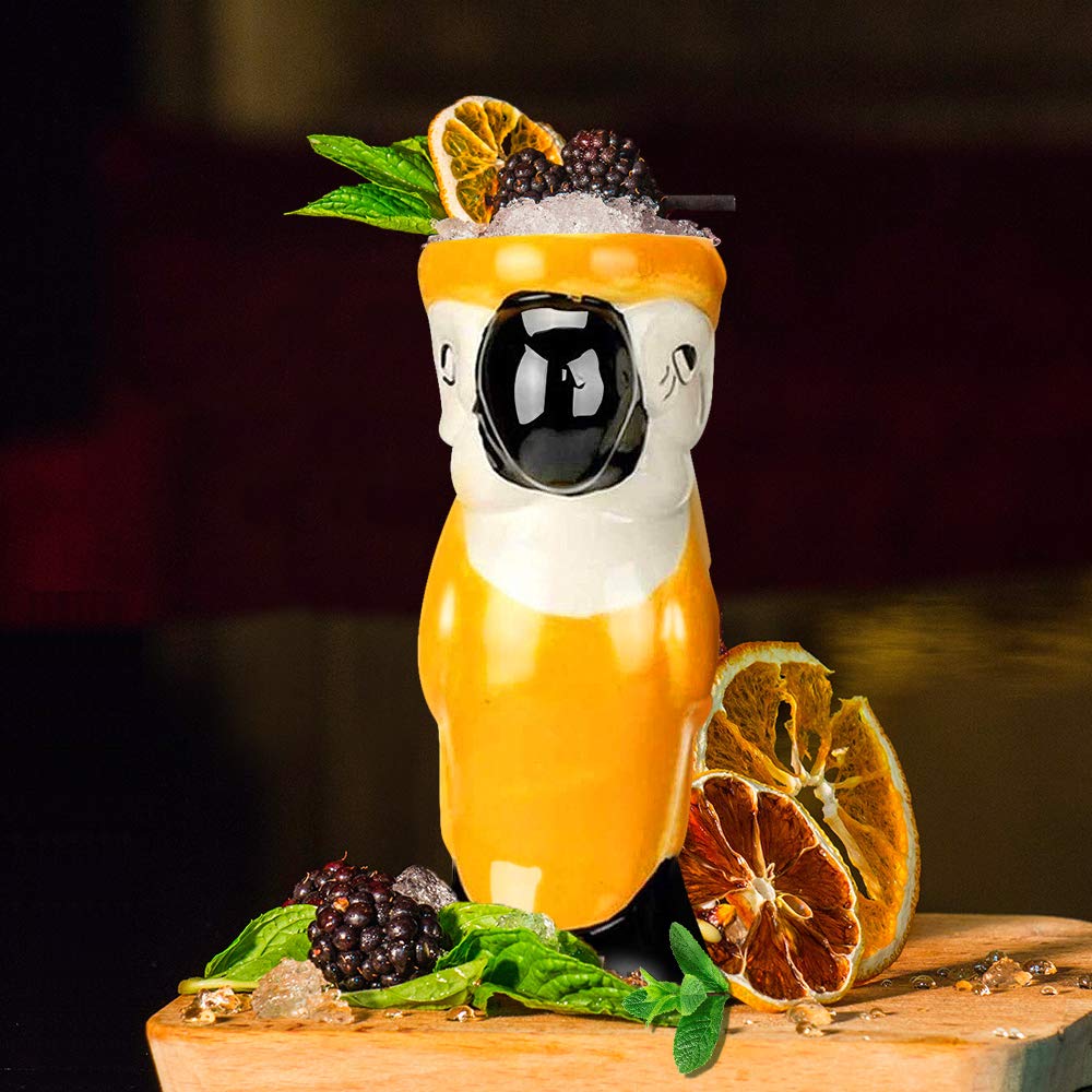 LINALL Tiki Mugs Cocktail Set of 8 - Ceramic Hawaiian Party Cups for Exotic Drinks, Tropical Themed Barware - Perfect for Luau, Beach Parties & Home Decor (8pcs)