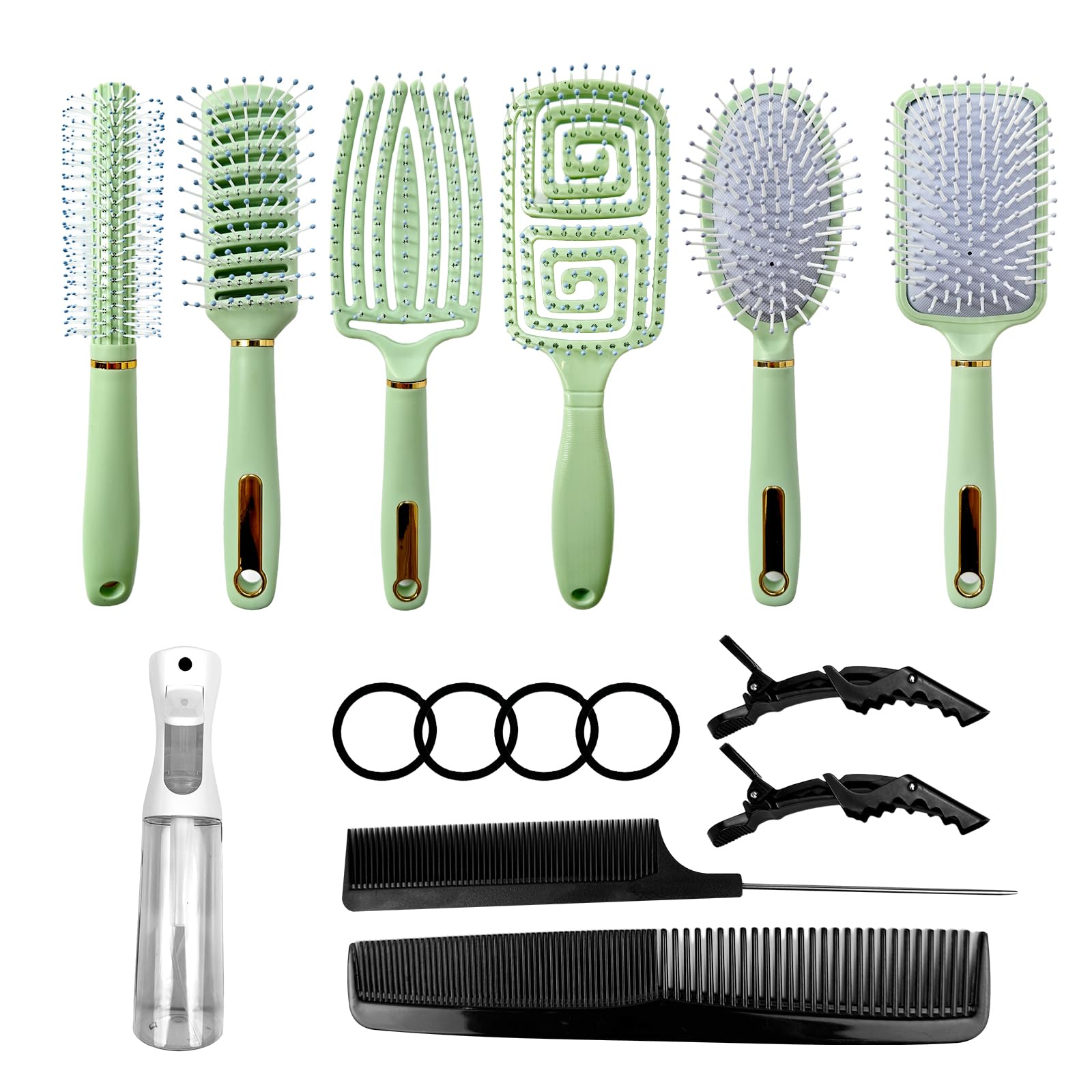11PCS Hair Brush Set for Wet & Thick Hair - Detangling & Styling for Wavy Curly Hair at Home Salon
