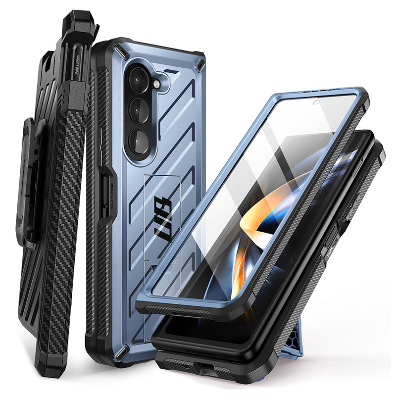 Samsung Galaxy Z Fold5 Case with Kickstand & Screen Protector - Unicorn Beetle Series, Metallic Blue | Perfect for Work, Travel & Daily Protection