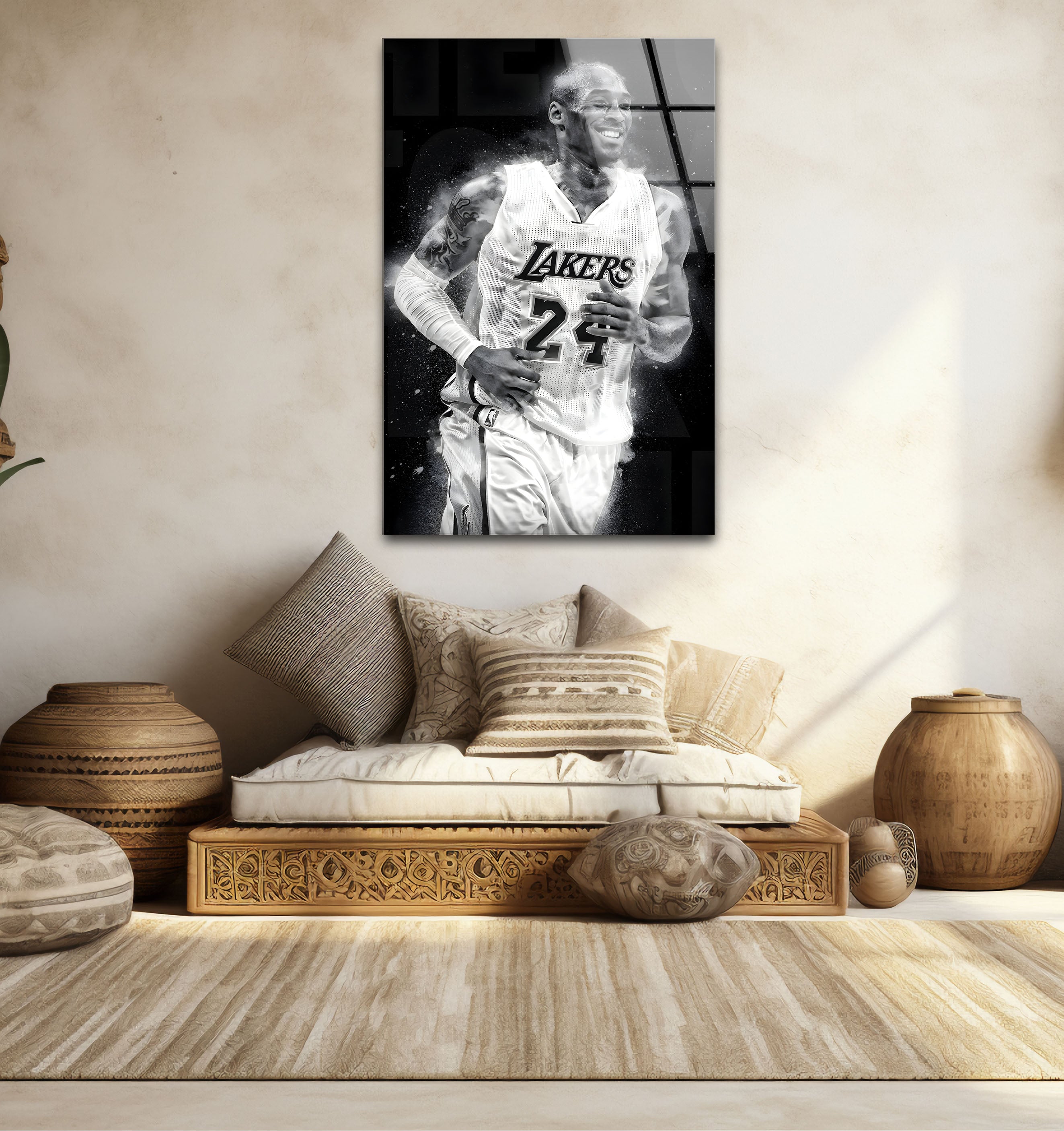 Kobe Bryant Glass Wall Art - Black and White Basketball Decor for Home, Office, or Man Cave - Perfect for Lakers Fans & NBA Memorabilia Collectors
