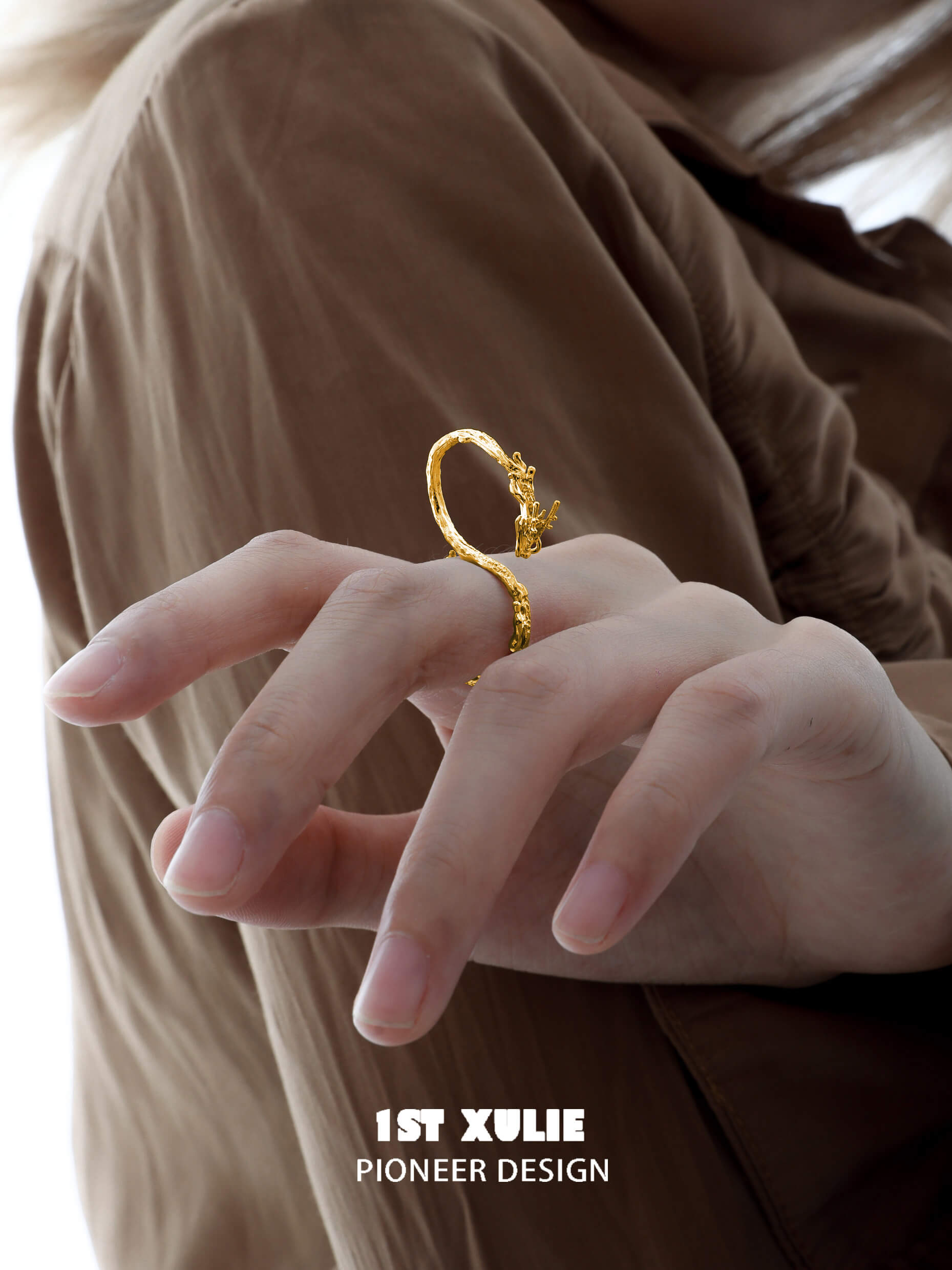 Loong S925 Sterling Silver Gold Dragon Double Hole Ring for Men & Women - Perfect for Gifts, Parties, and Everyday Wear
