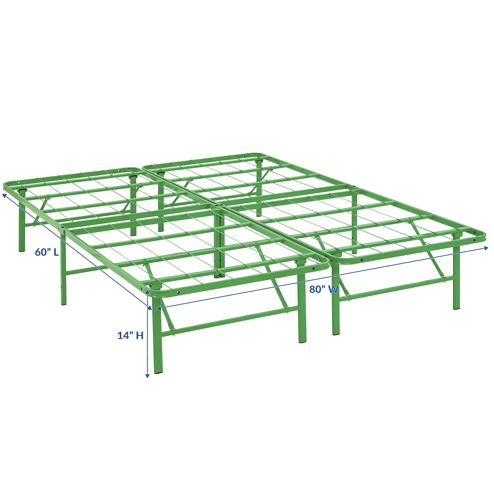 Modway Horizon Folding Metal Mattress Bed Frame - Queen Size, Green - Sturdy Box Spring Replacement for Bedrooms, Guest Rooms & Dorm Rooms