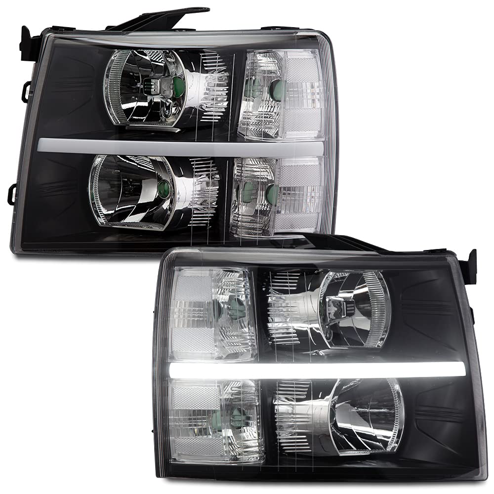 G-PLUS LED DRL Headlights for 2007-2014 Chevy Silverado 2500 3500 & HD Models | Compatible with 2007-2013 Silverado 1500 | Clear Lens Black Housing | Upgrade Your Truck Lighting for Night Driving & Off-Road Adventures