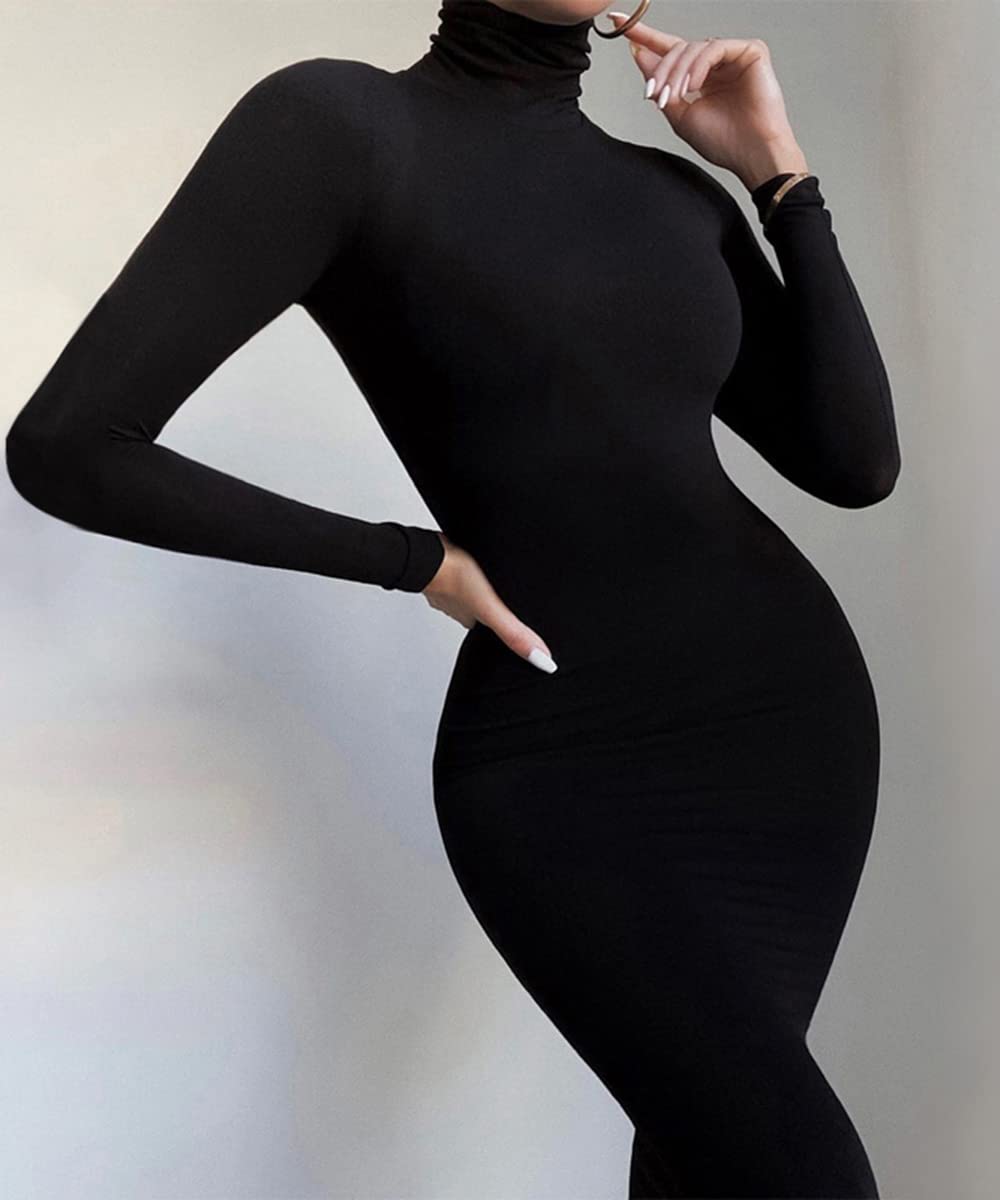 YIMISAN Women's Long Sleeve Bodycon Jumpsuit - High Neck Sexy Romper with Leggings for Workout, Yoga & Night Out | Stretchy One Piece Outfit for Women