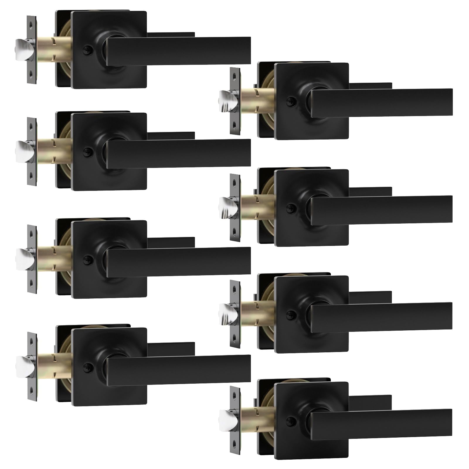 Matte Black Door Handle 8-Pack - Heavy Duty Interior Levers for Closet & Hallway | Keyless Square Knob, Reversible for All Doors