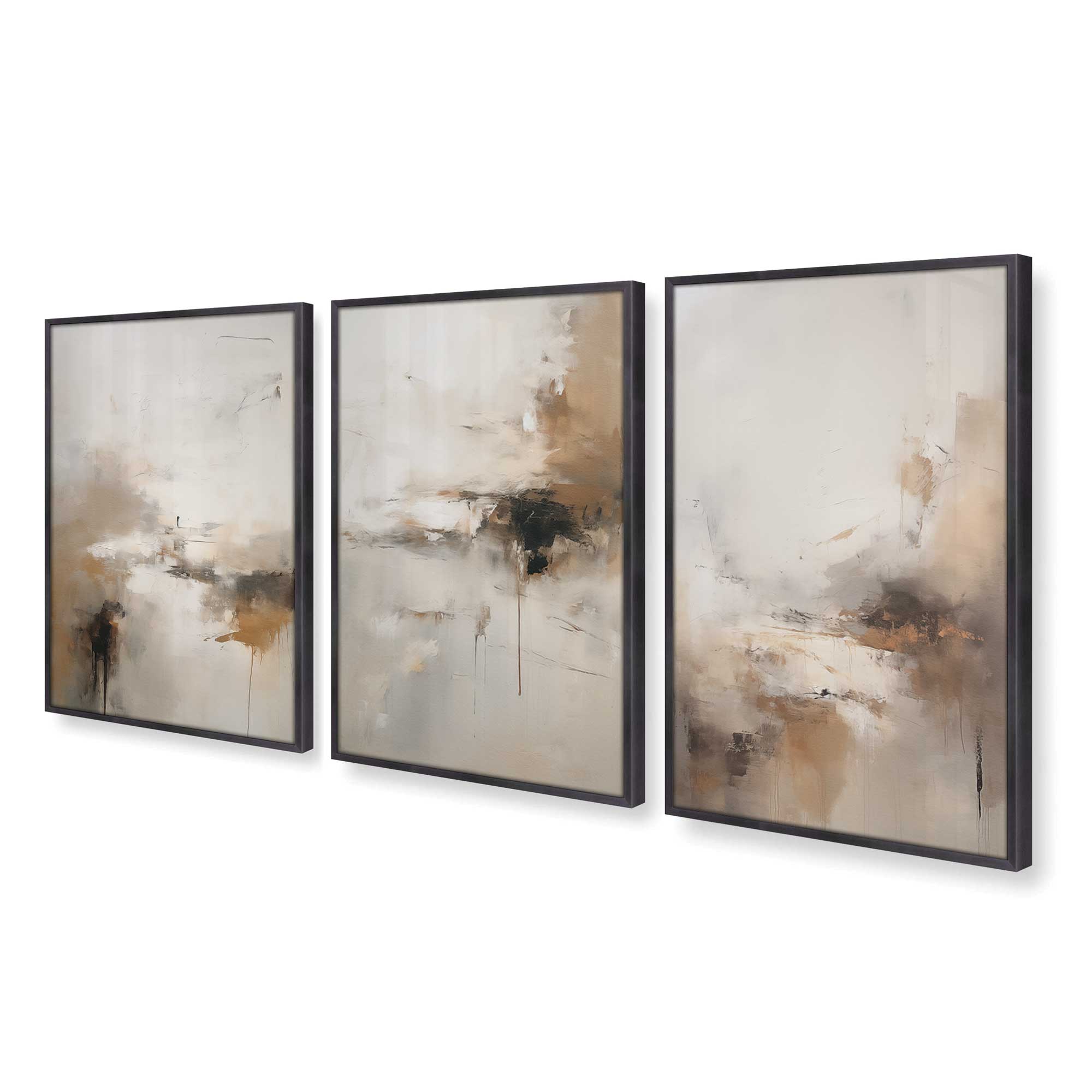 Elegant Gold Gilded Gust - Set of 3 Framed Wall Art Prints for Living Room, Bedroom & Office Decor