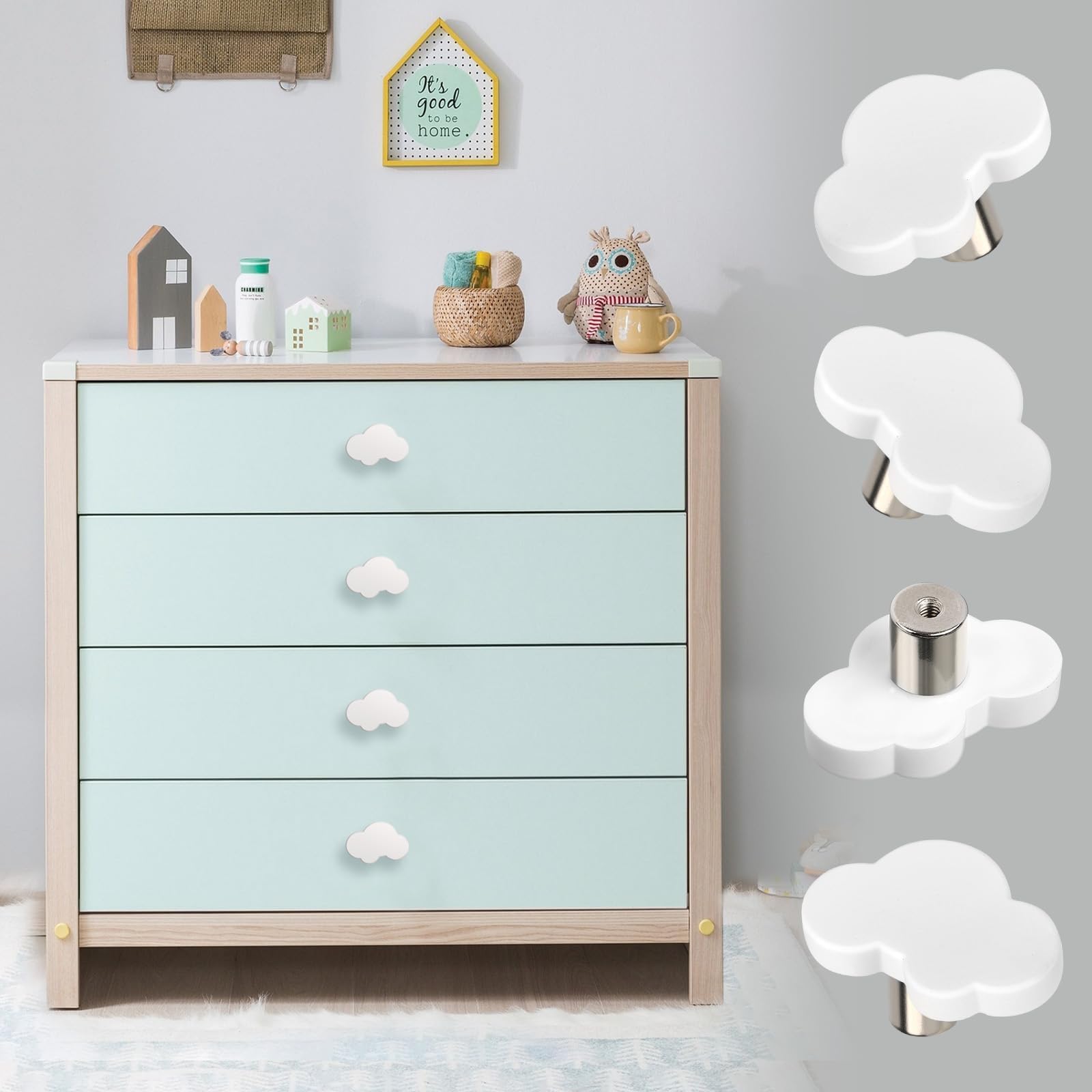 White Rubber Cabinet Knobs - Cloud Shape for Nursery & Closet