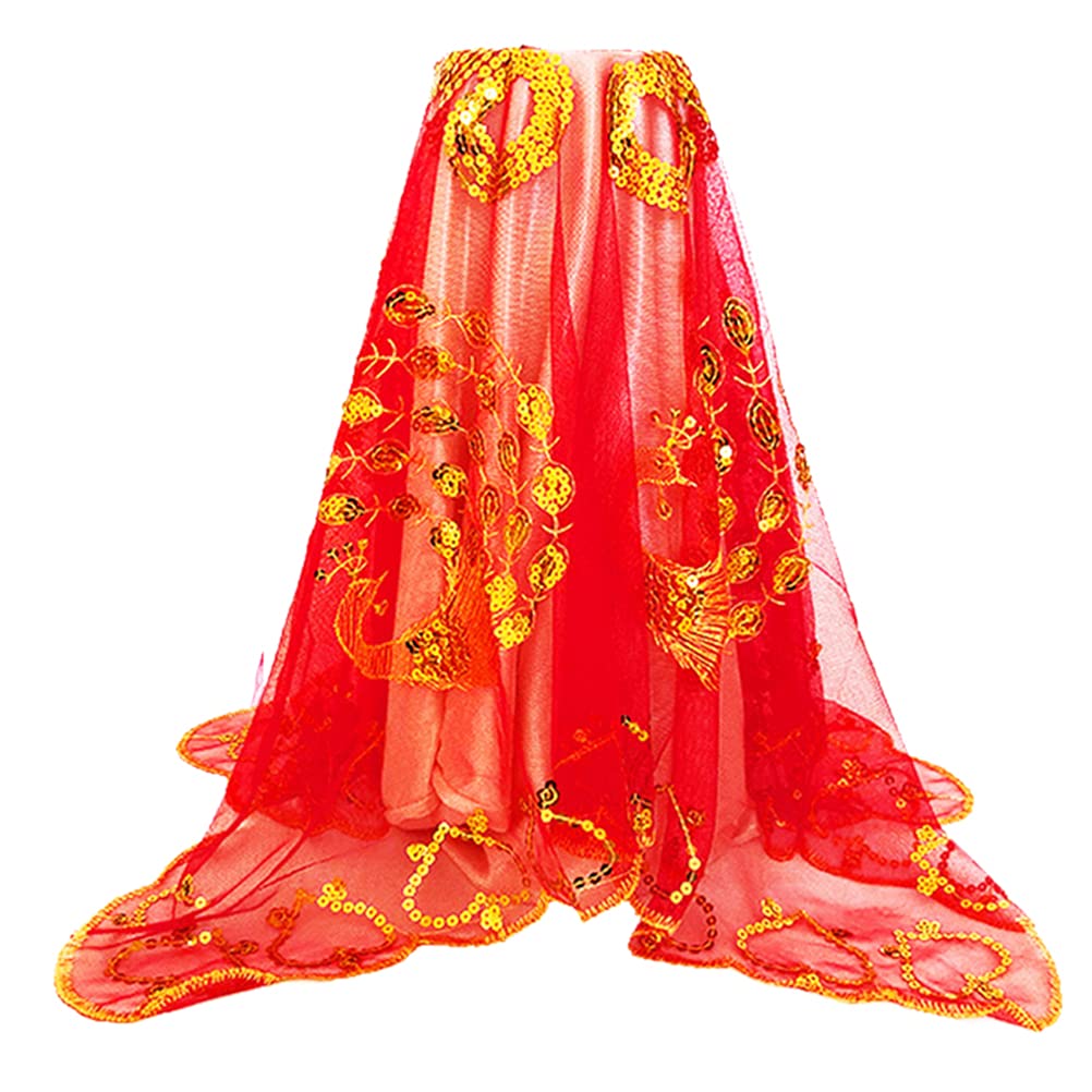 LUOZZY Red Bridal Veil - Chinese Retro Lace Wedding Veil for Women - Perfect for Bridal Photo Shoots & Vintage Wedding Ceremonies